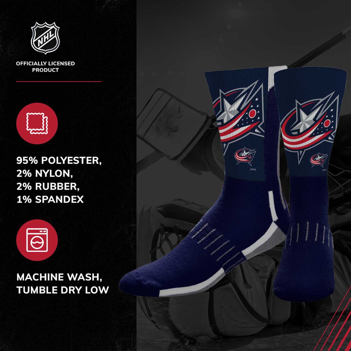 Columbus Blue Jackets Adult NHL Zoom Curve Team Crew Socks - Navy