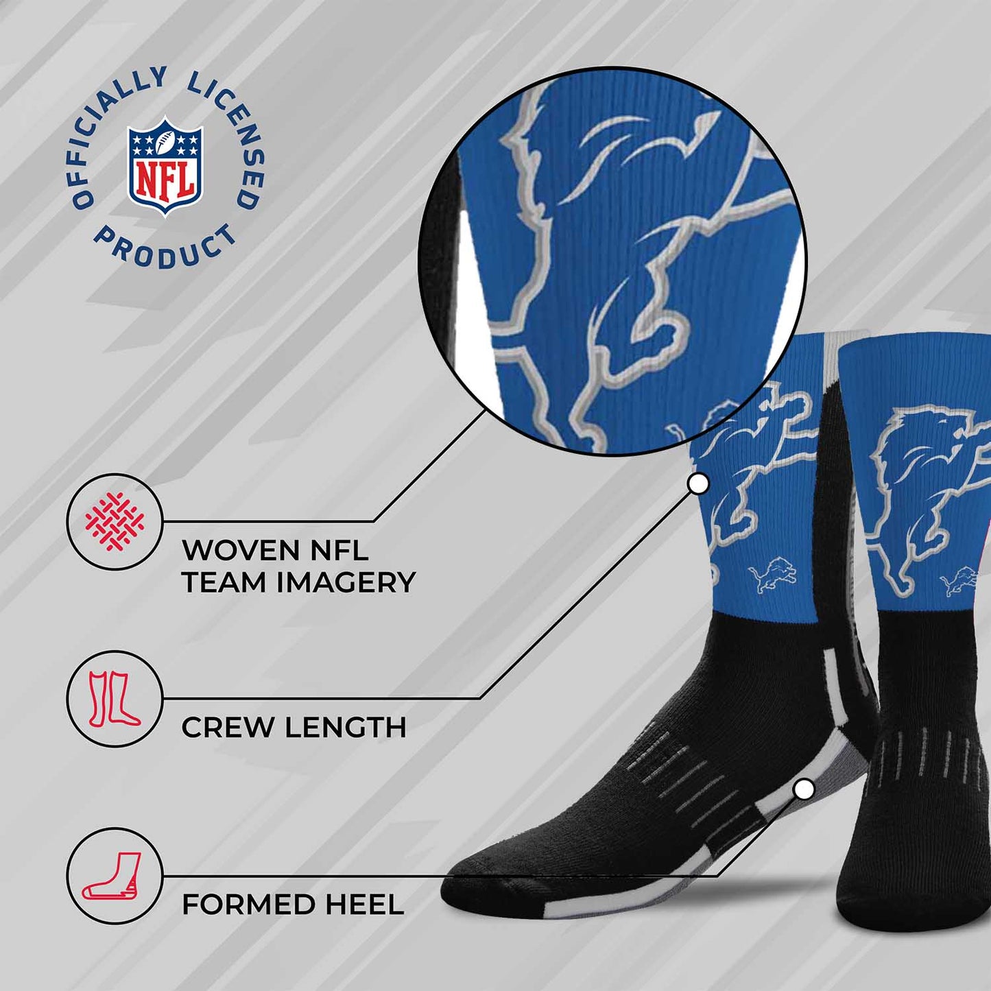 Detroit Lions NFL V Curve Socks - Black