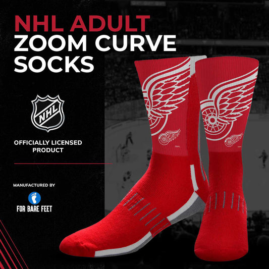 Detroit Red Wings Adult NHL Zoom Curve Team Crew Socks - Red