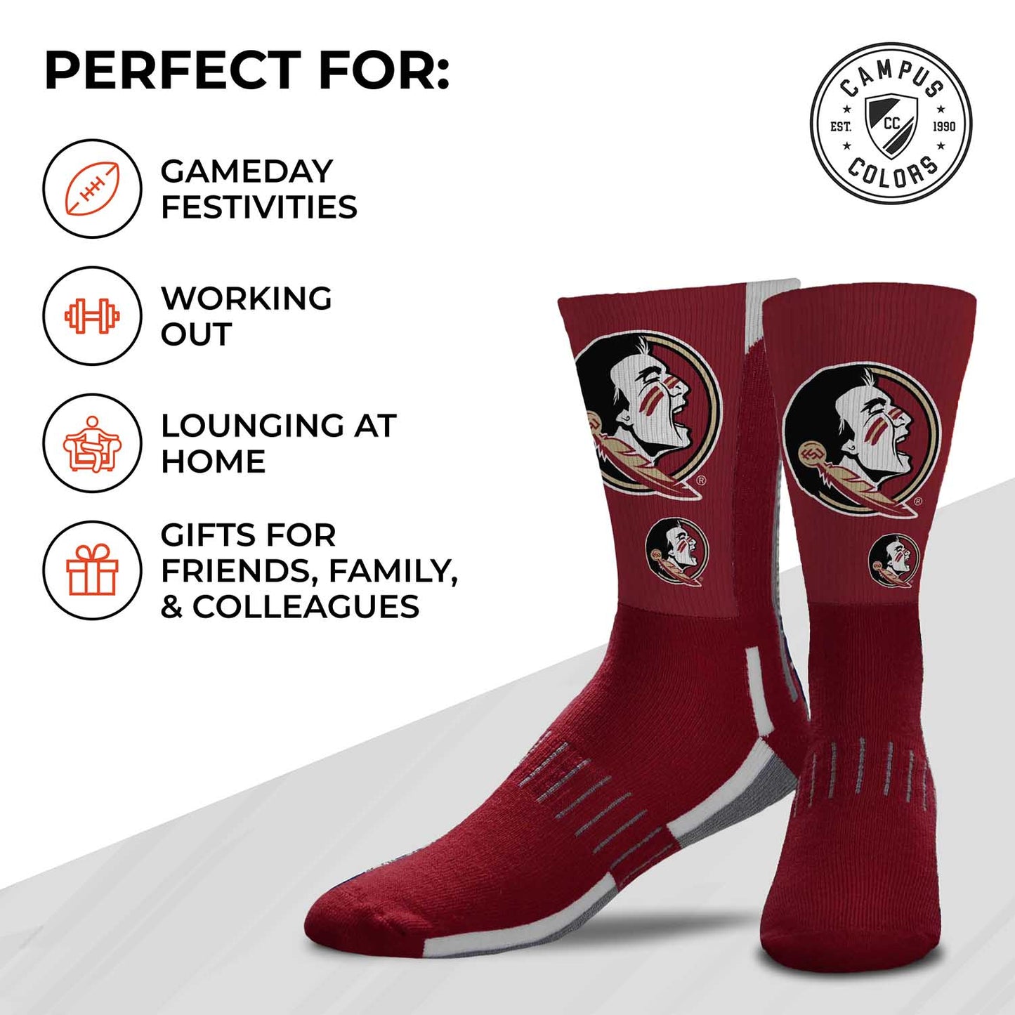 Florida State Seminoles NCAA Adult State and University Crew Socks - Garnet