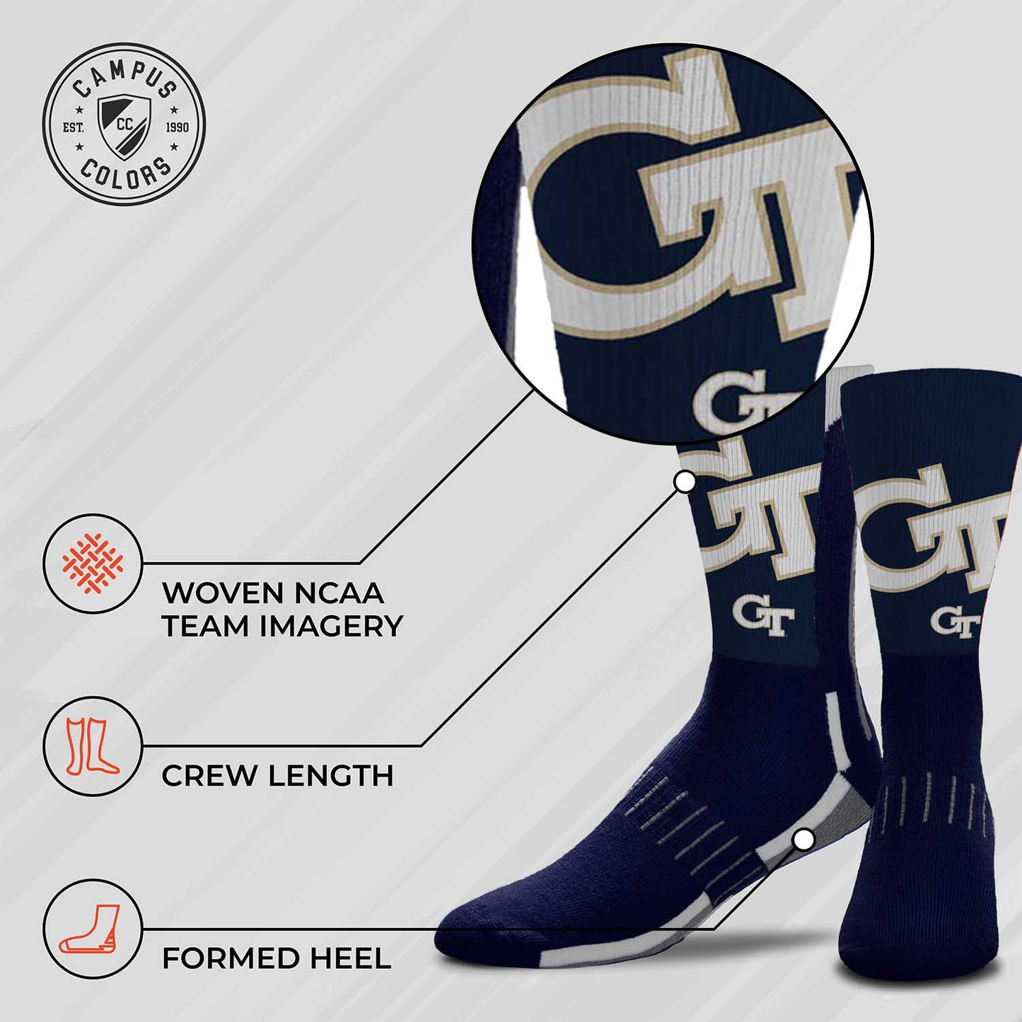 Georgia Tech Yellowjackets NCAA Adult State and University Crew Socks - Indigo/Navy