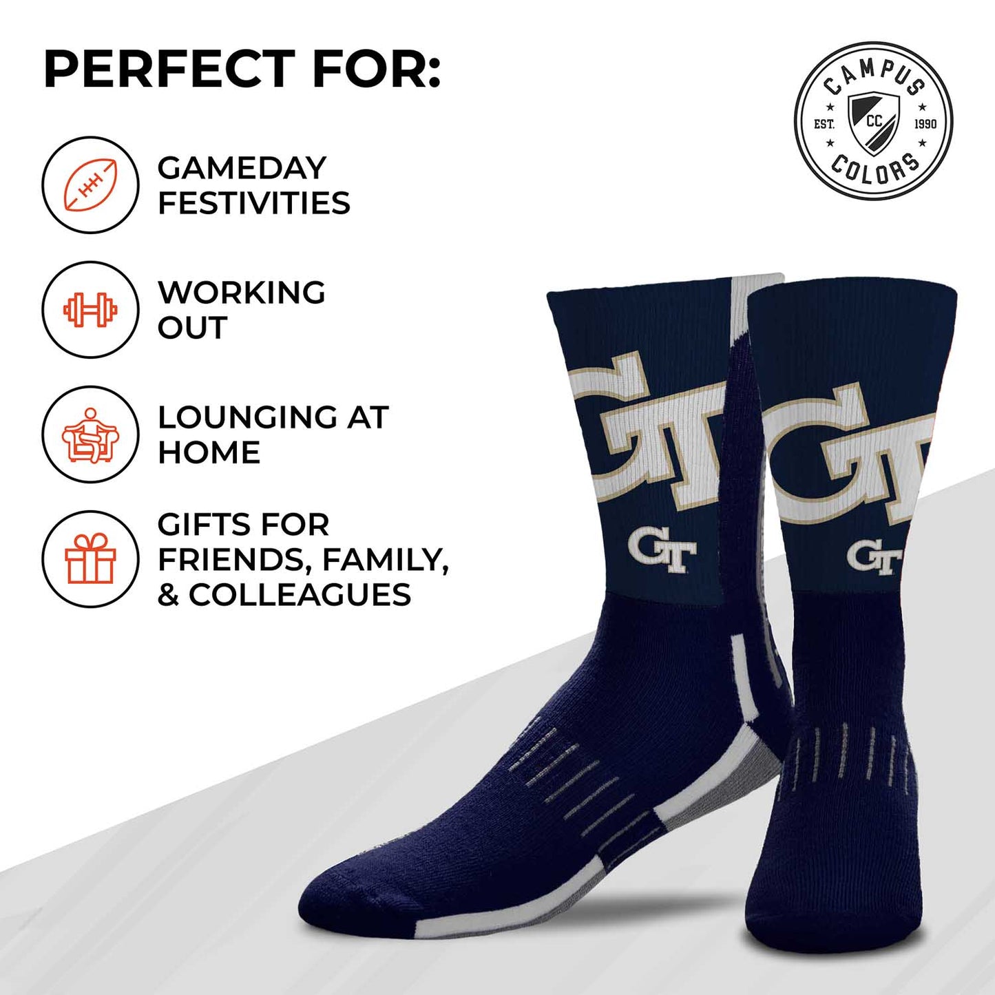 Georgia Tech Yellowjackets NCAA Adult State and University Crew Socks - Indigo/Navy