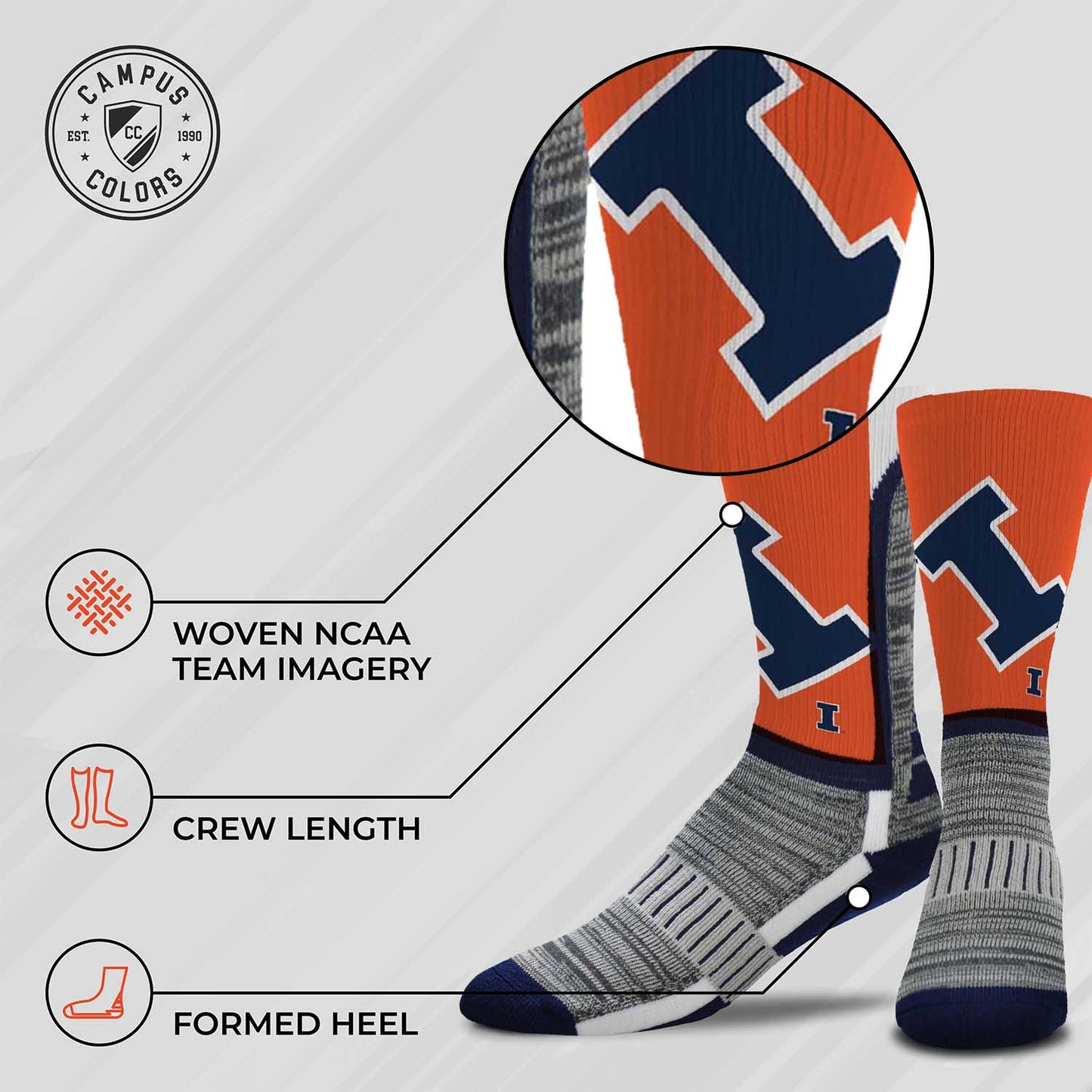Illinois Fighting Illini NCAA Youth University Socks - Orange