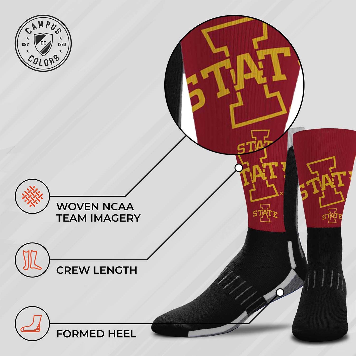 Iowa State Cyclones NCAA Adult State and University Crew Socks - Black