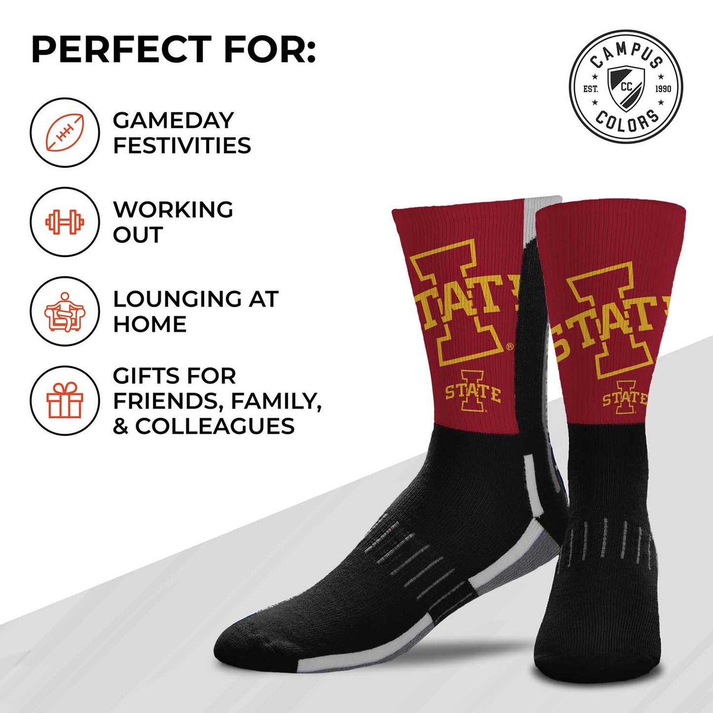 Iowa State Cyclones NCAA Adult State and University Crew Socks - Black