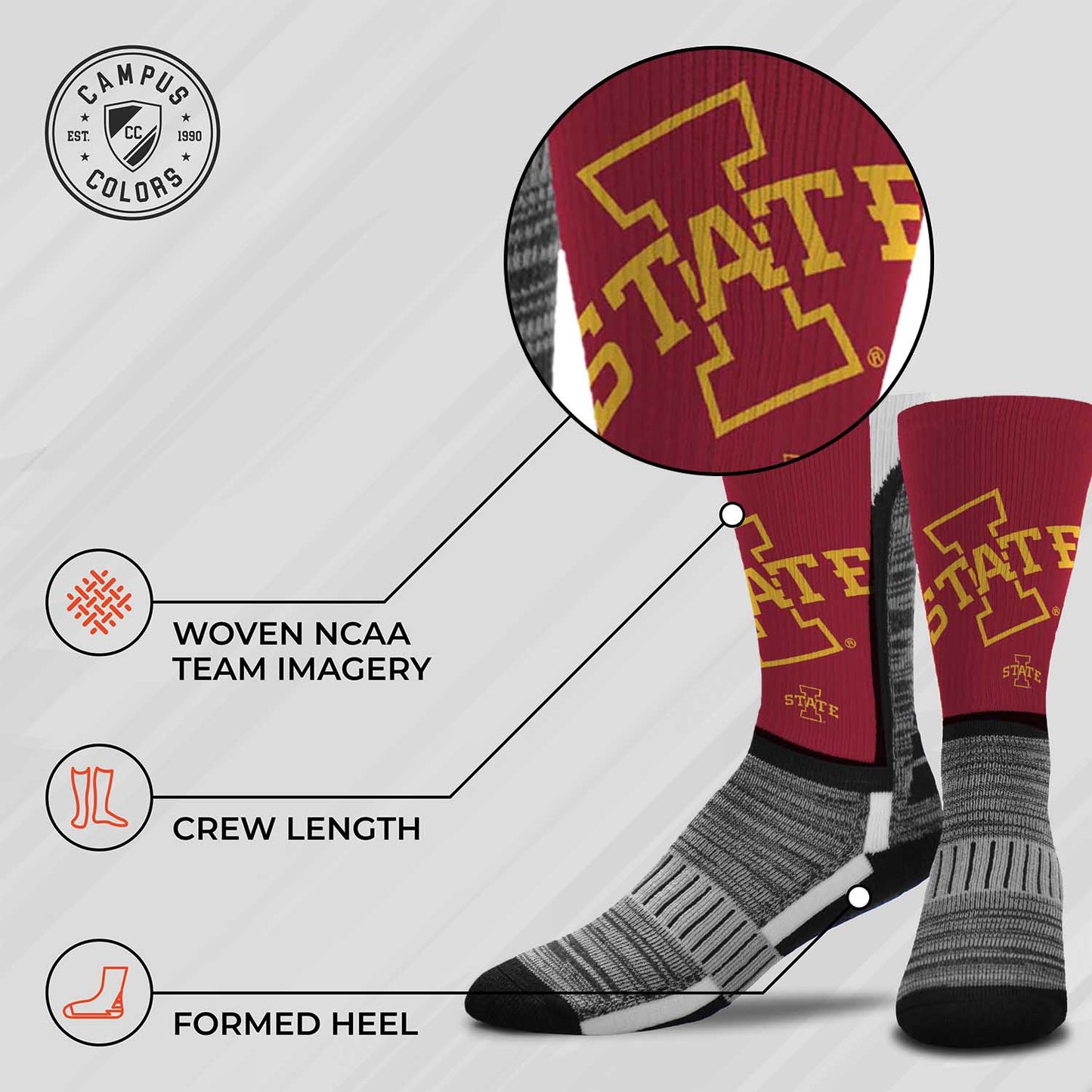 Iowa State Cyclones NCAA Adult State and University Crew Socks - Maroon