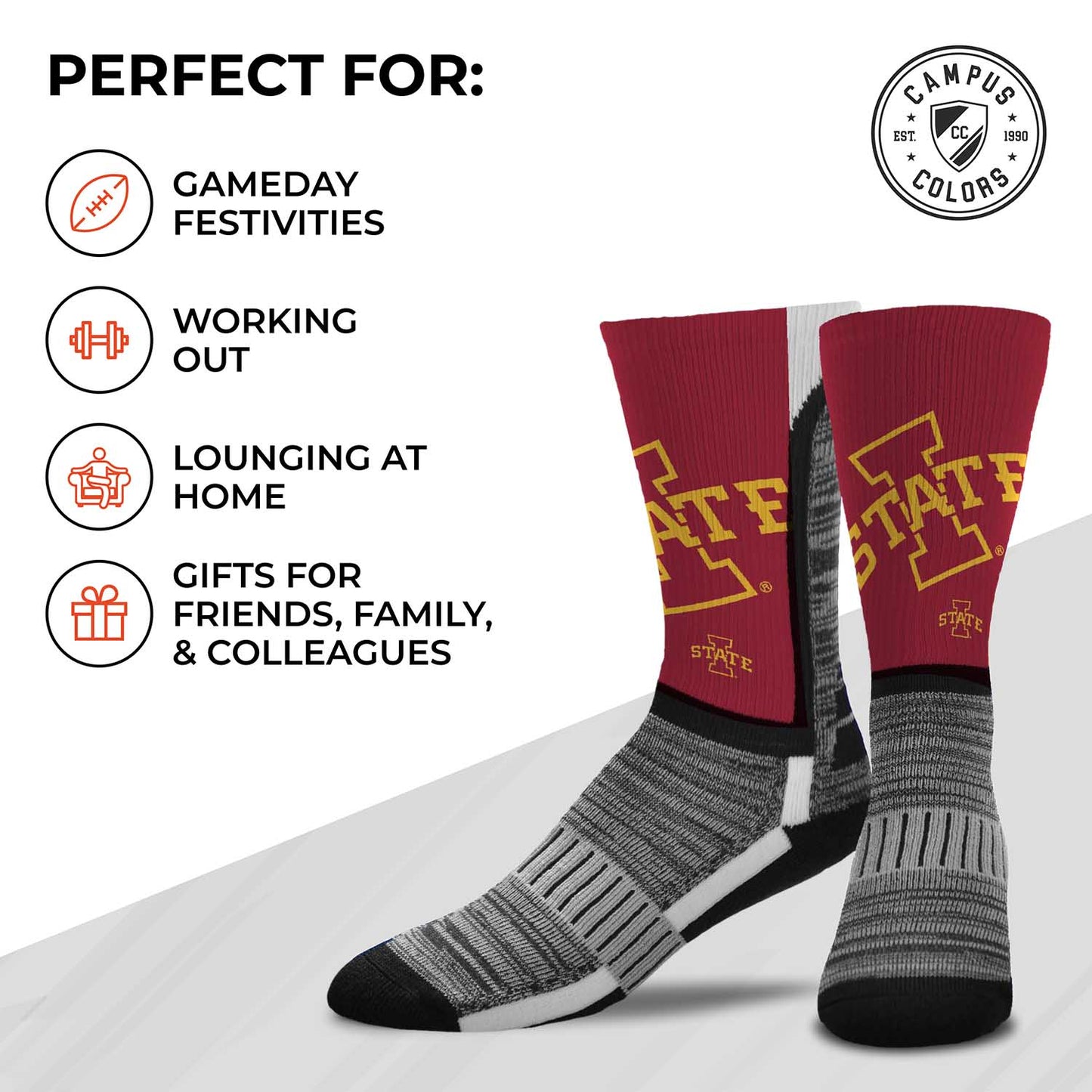 Iowa State Cyclones NCAA Adult State and University Crew Socks - Maroon