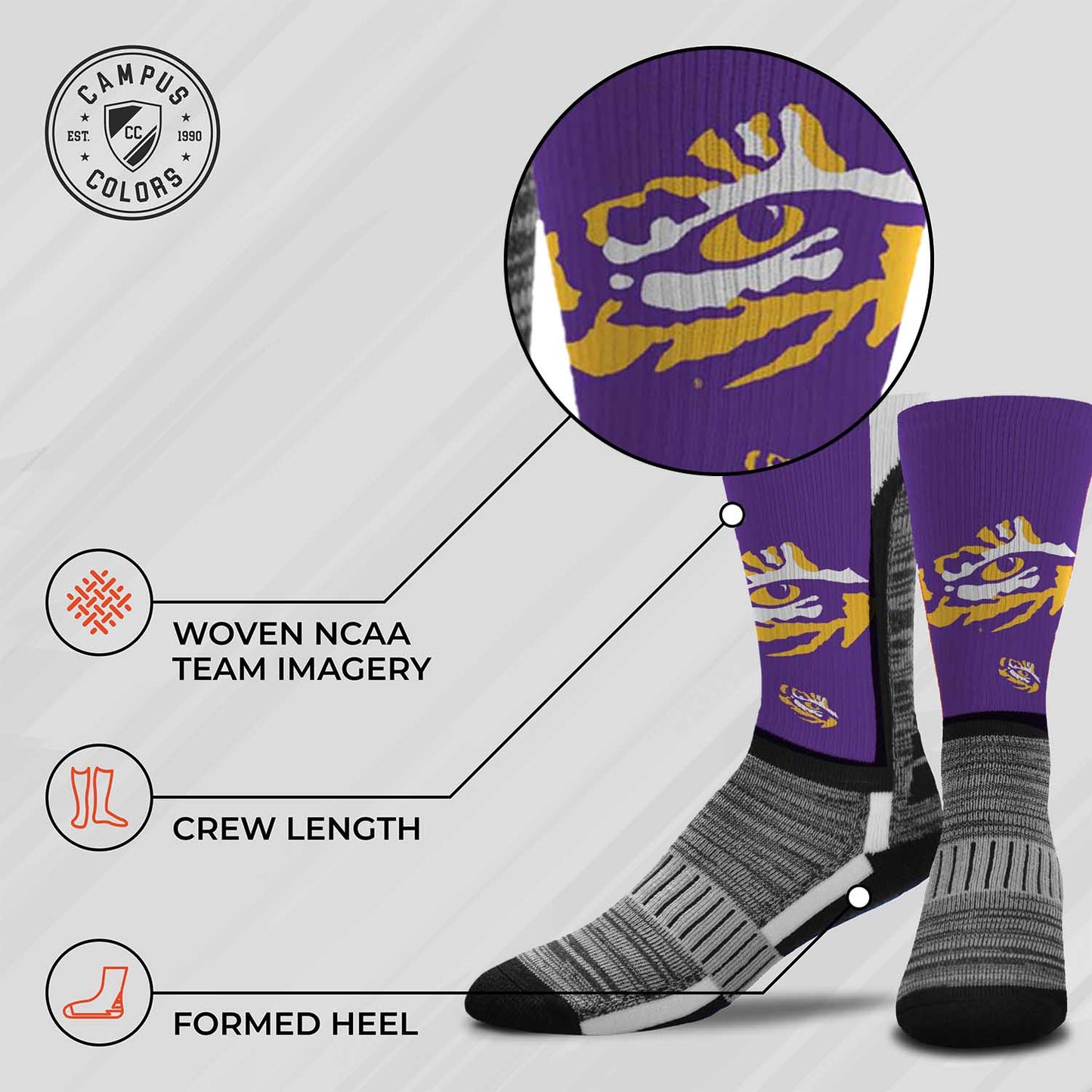 LSU Tigers NCAA Adult State and University Crew Socks - Purple