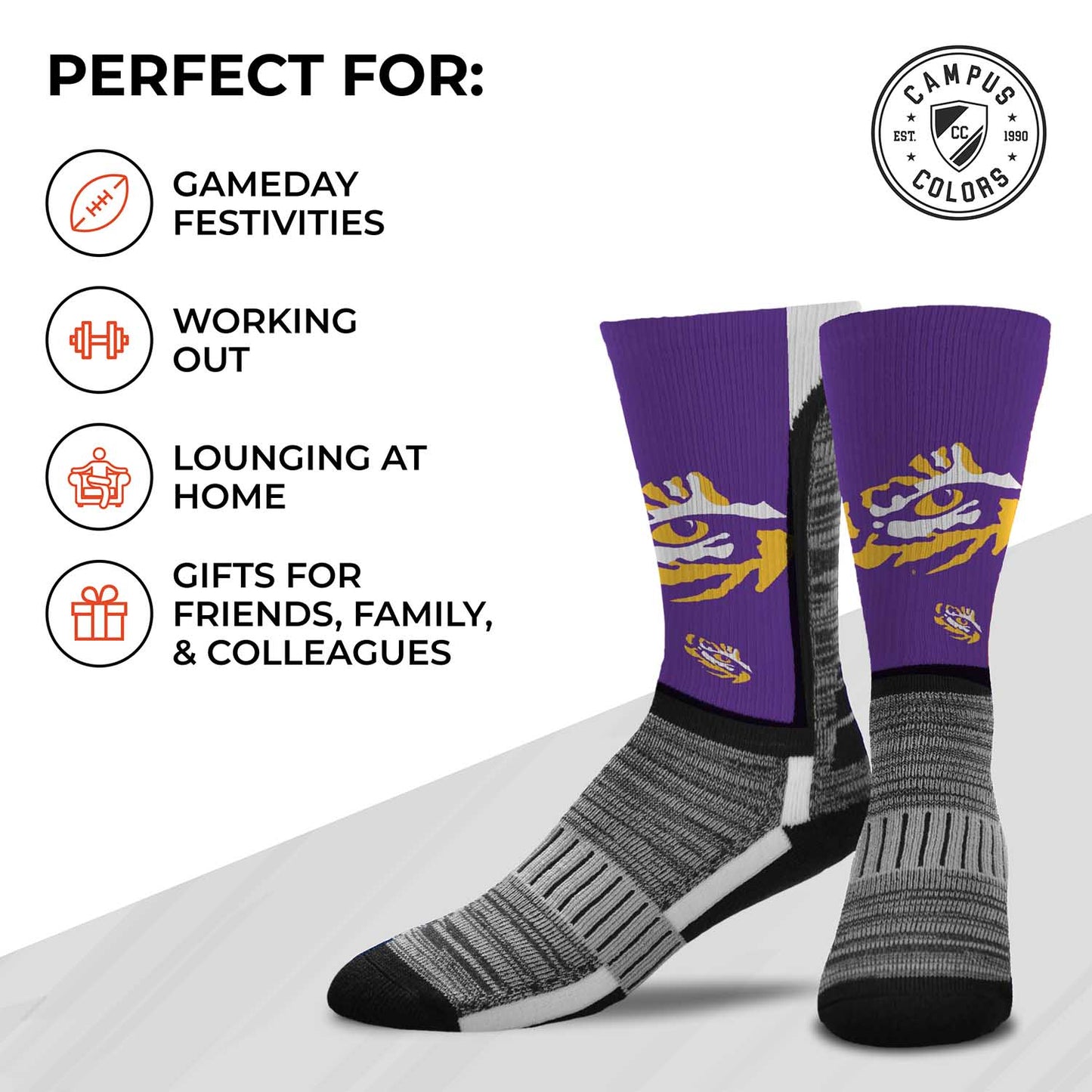 LSU Tigers NCAA Adult State and University Crew Socks - Purple