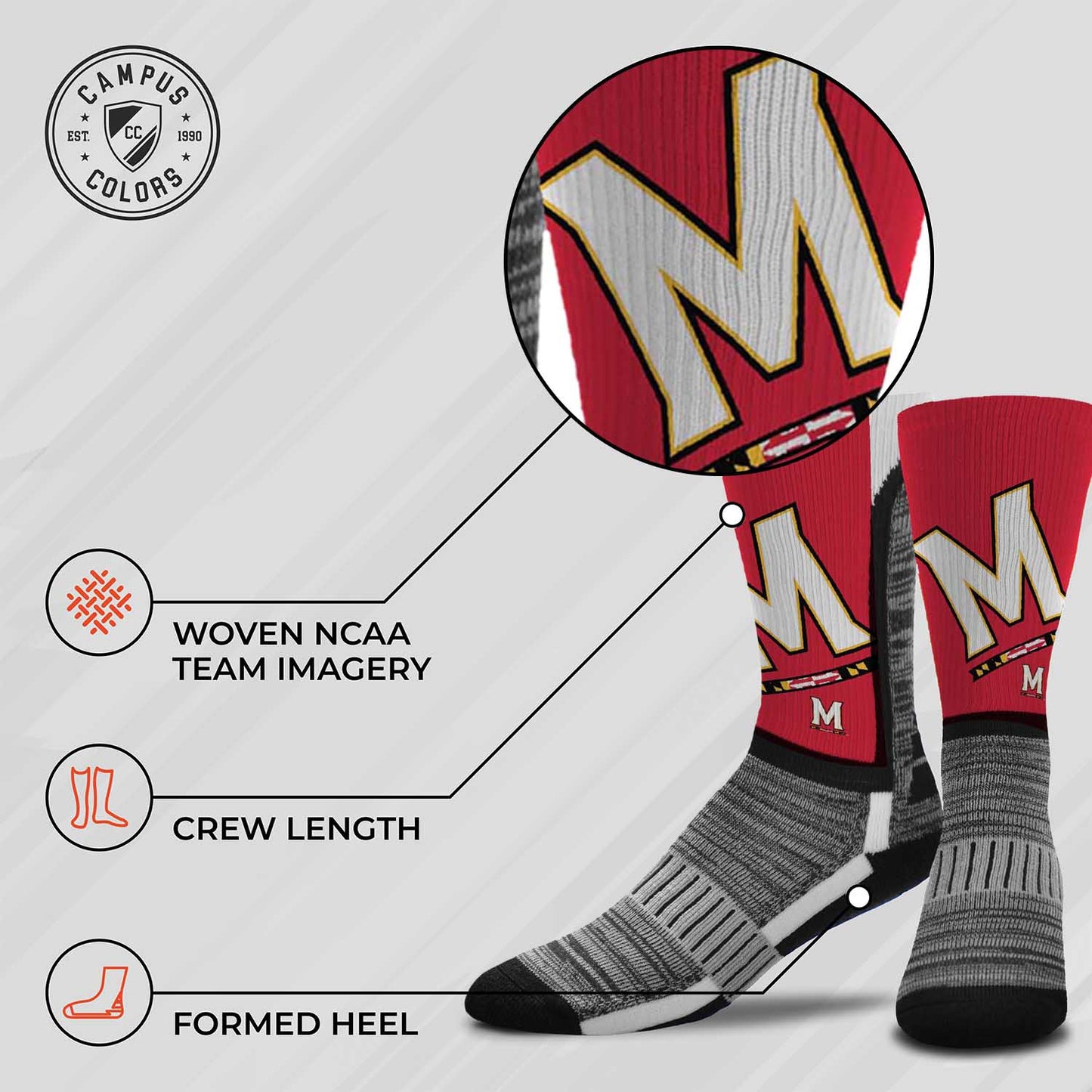 Maryland Terrapins NCAA Adult State and University Crew Socks - Red
