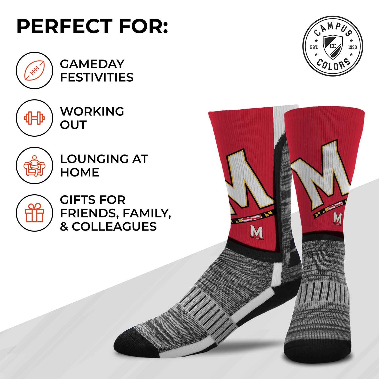 Maryland Terrapins NCAA Adult State and University Crew Socks - Red