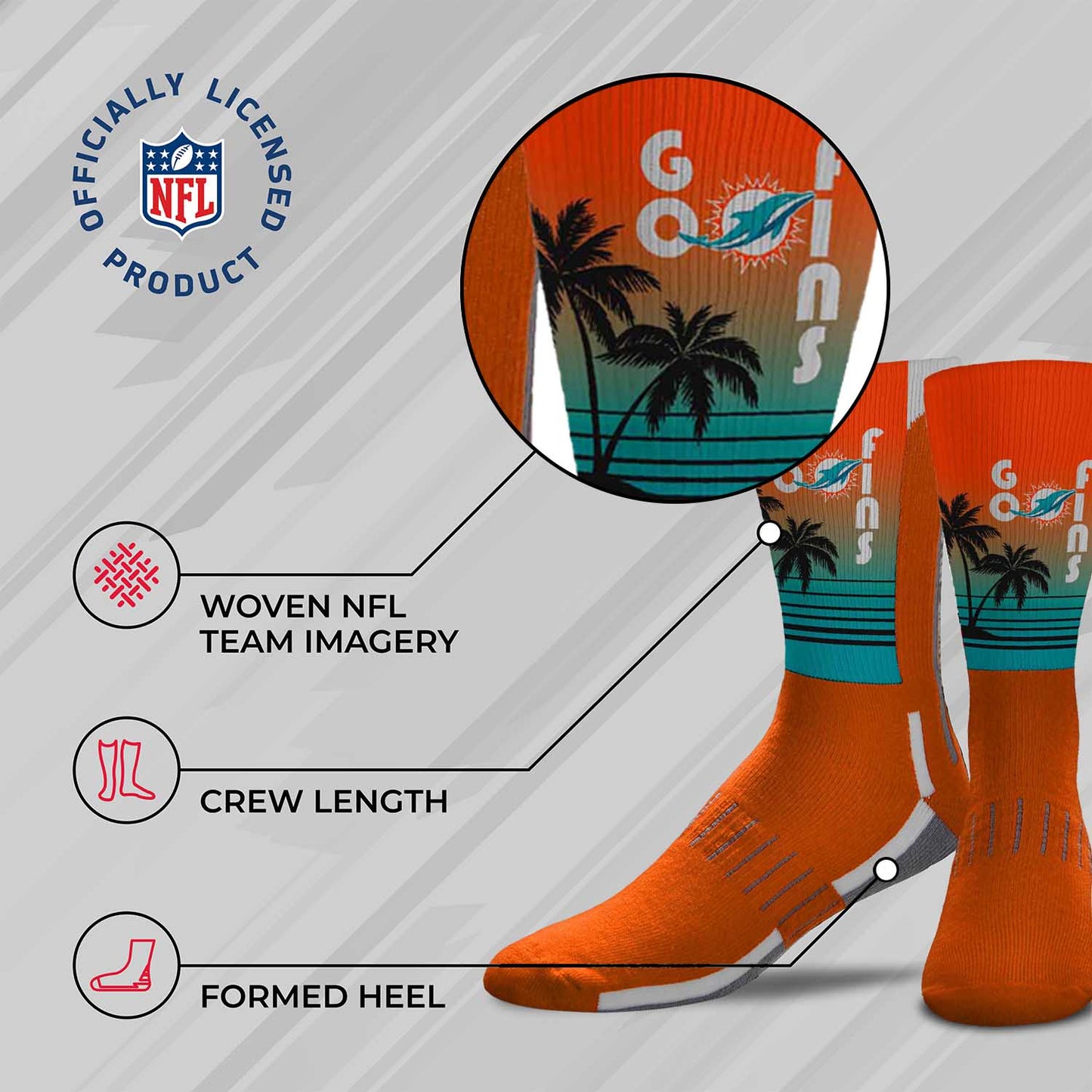 Miami Dolphins NFL Youth Zoom Location Crew Socks - Orange