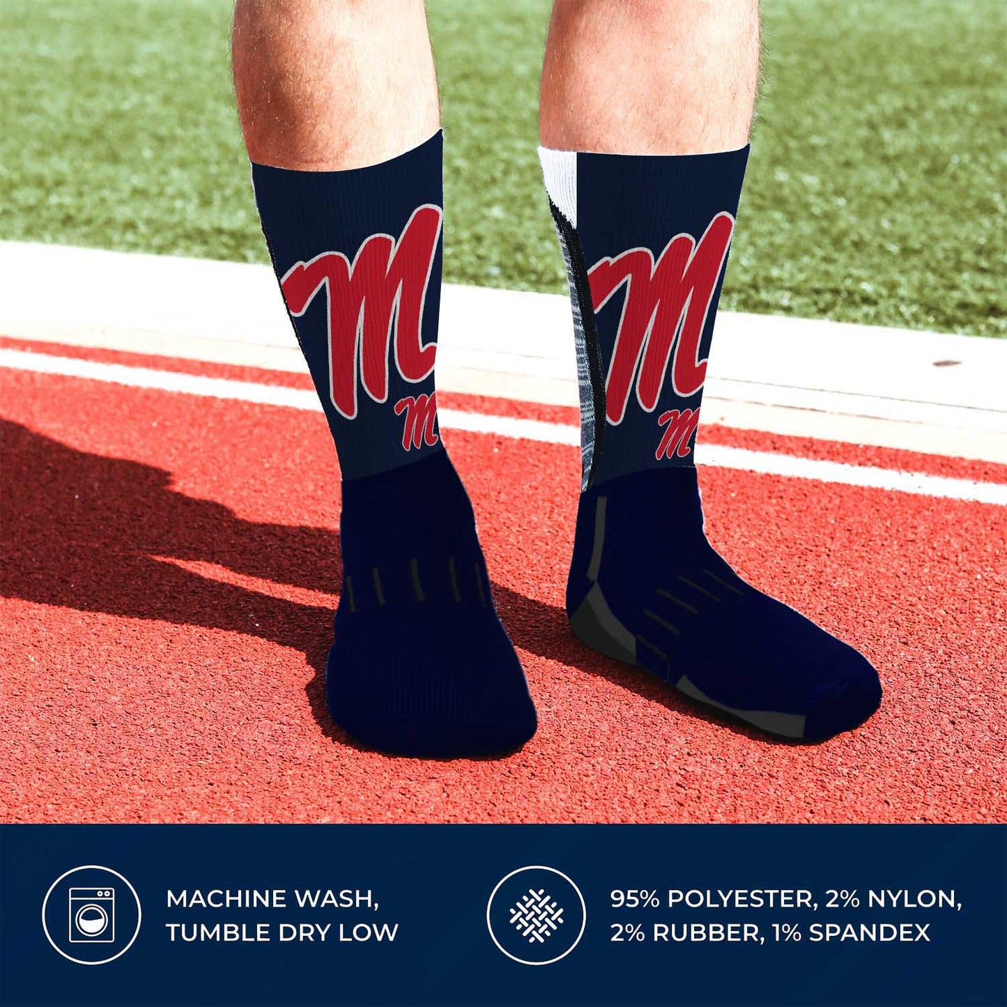 Ole Miss Rebels NCAA Adult State and University Crew Socks - Indigo/Navy