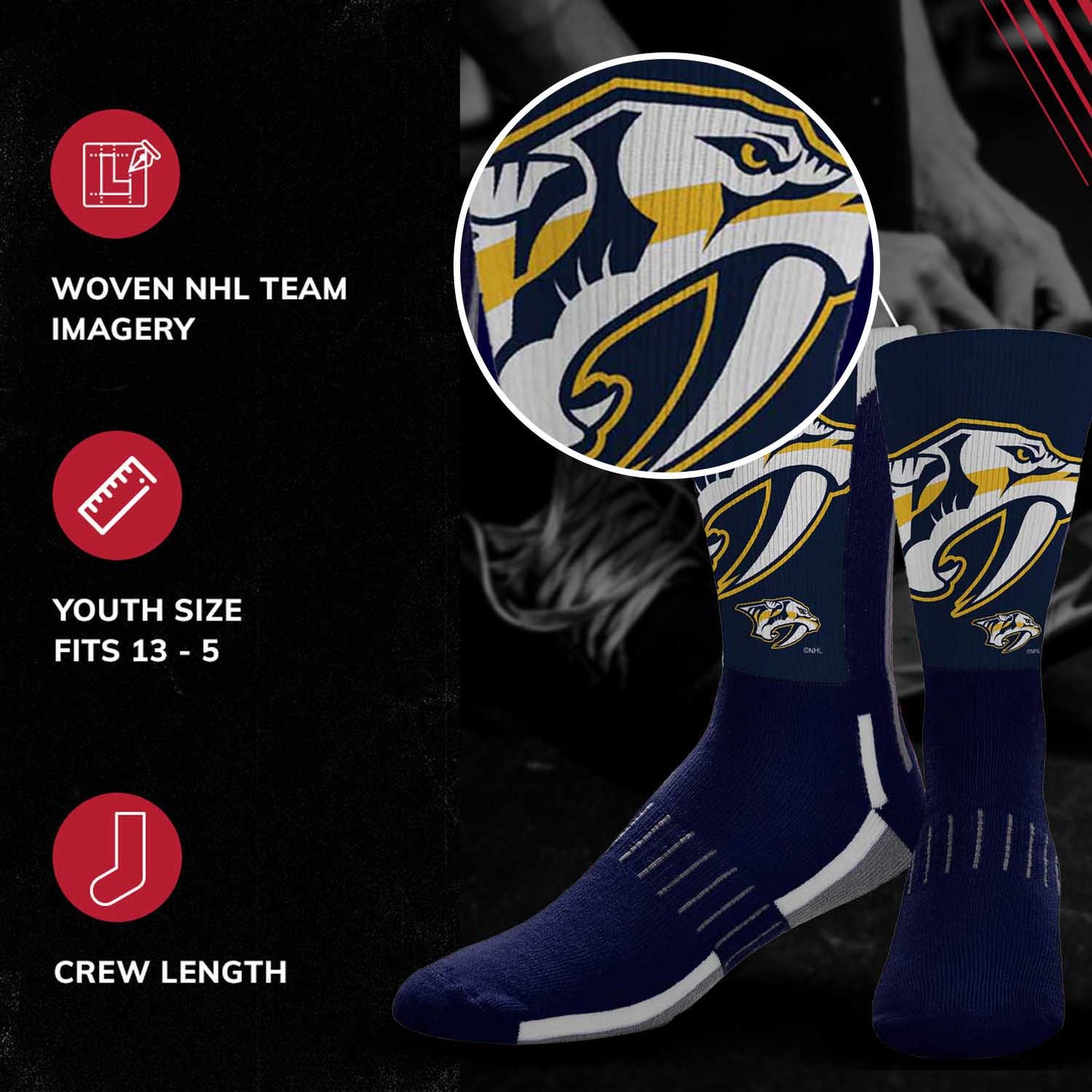 Nashville Predators Adult NHL Zoom Curve Team Crew Socks - Navy