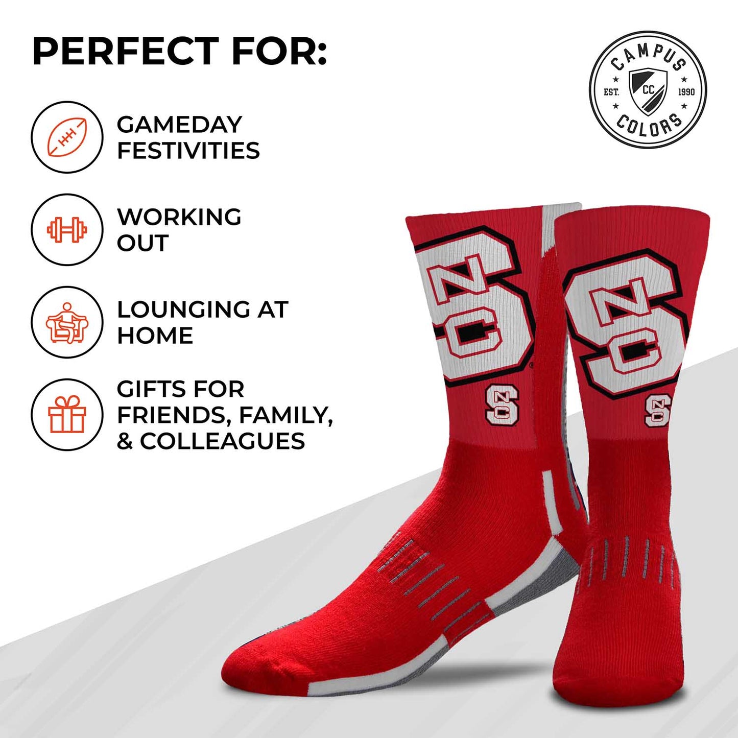 NC State Wolfpack NCAA Adult State and University Crew Socks - Cardinal