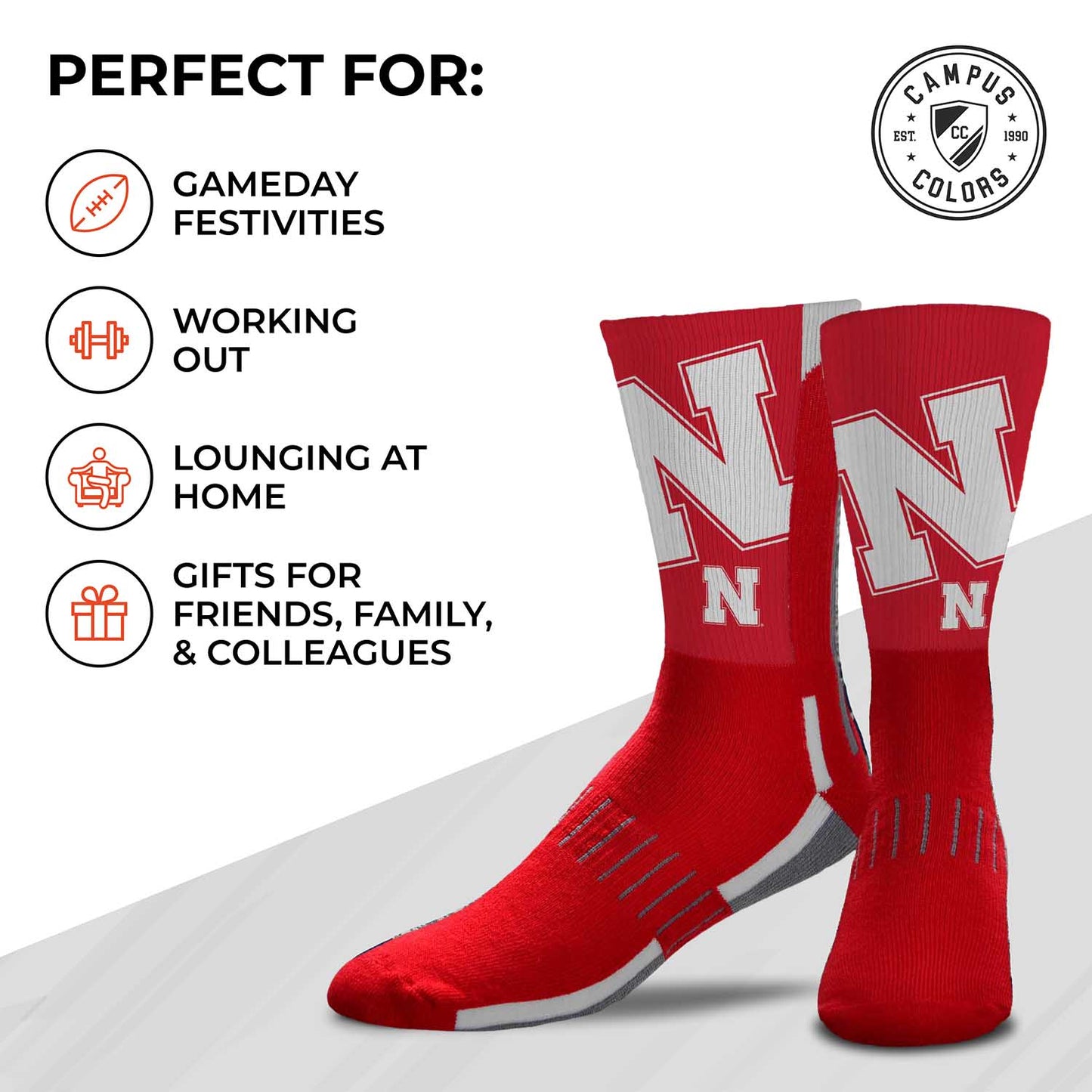Nebraska Cornhuskers NCAA Adult State and University Crew Socks - Cardinal