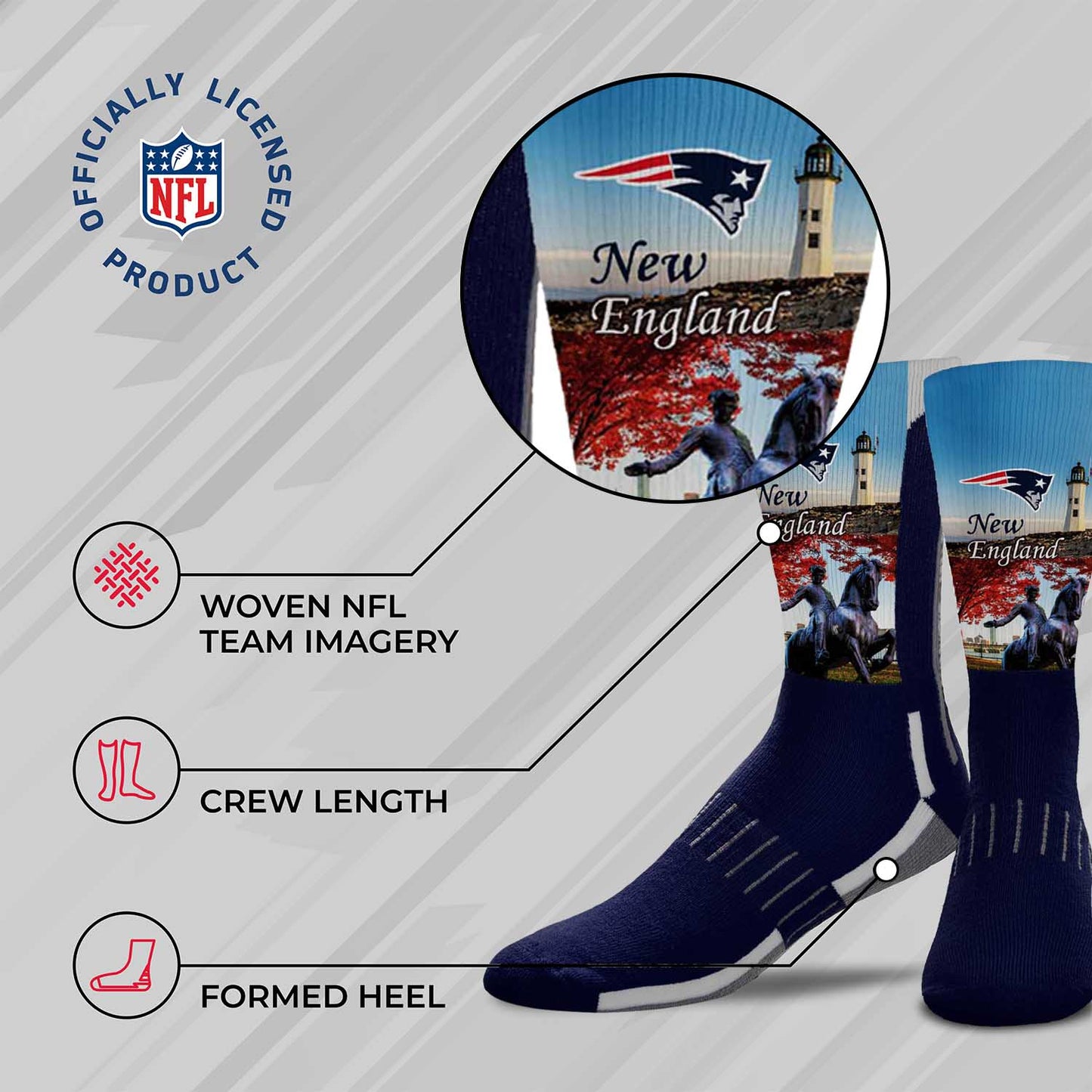 New England Patriots NFL Adult Zoom Location Crew Socks - Navy