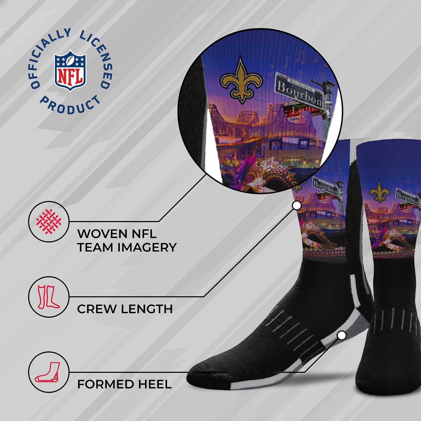 New Orleans Saints NFL Adult Zoom Location Crew Socks - Black