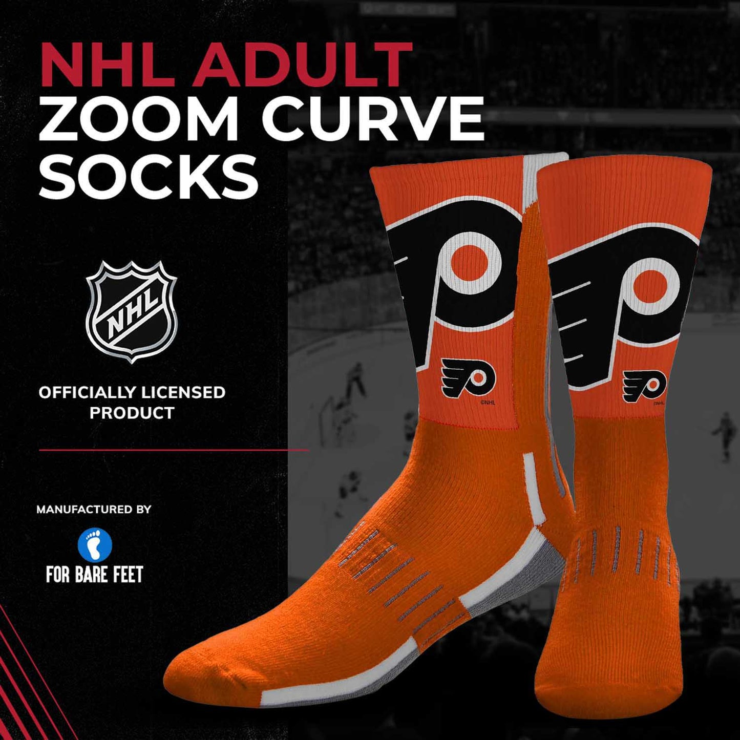 Philadelphia Flyers Adult NHL Zoom Curve Team Crew Socks - Orange