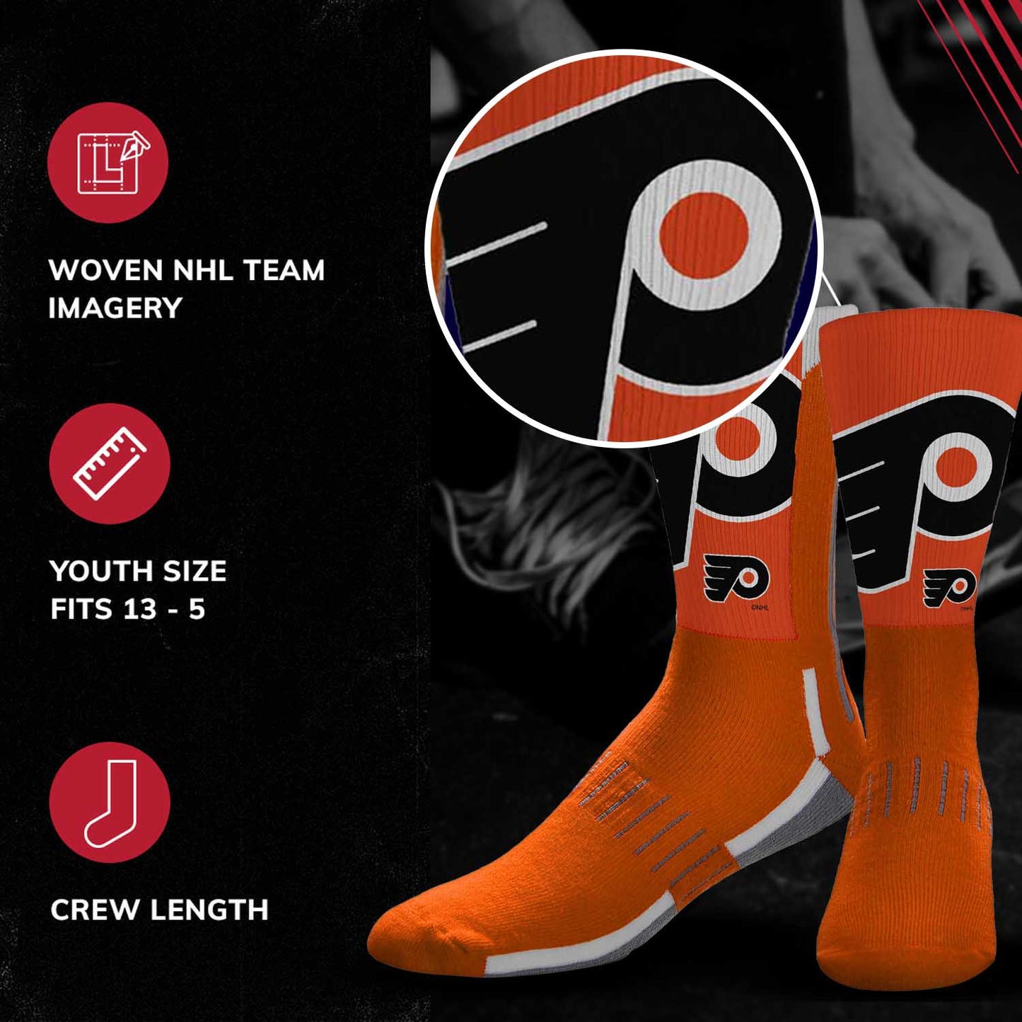 Philadelphia Flyers Adult NHL Zoom Curve Team Crew Socks - Orange