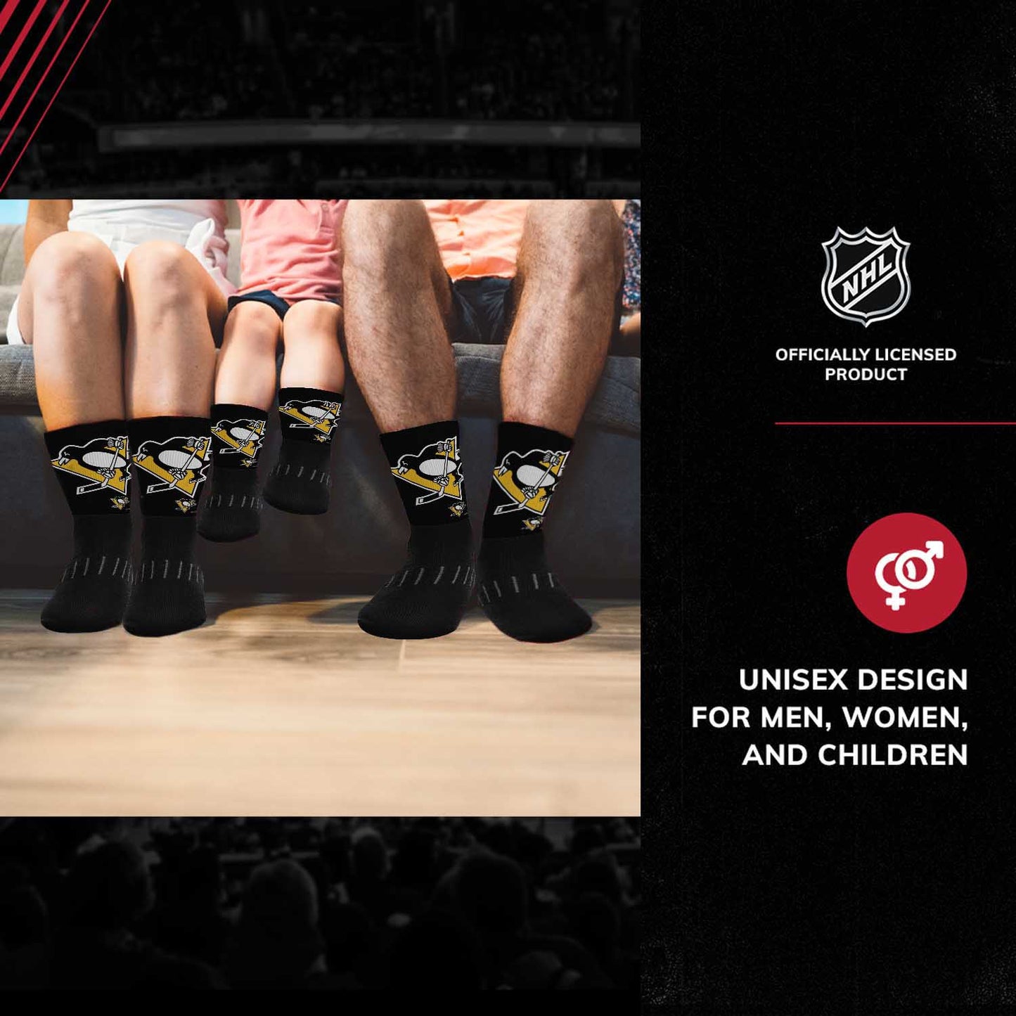 Pittsburgh Penguins Youth NHL Zoom Curve Team Crew Socks - Black