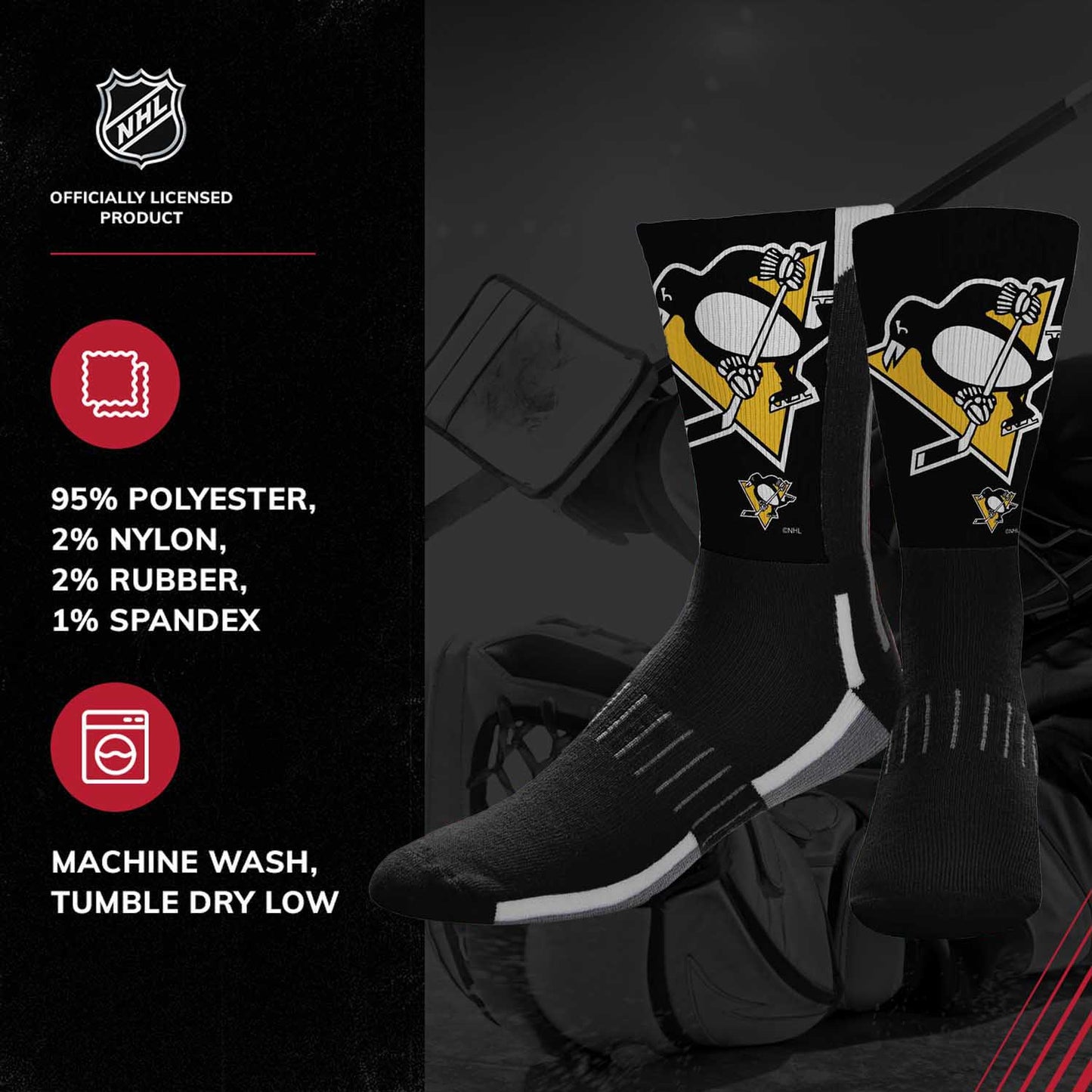 Pittsburgh Penguins Youth NHL Zoom Curve Team Crew Socks - Black