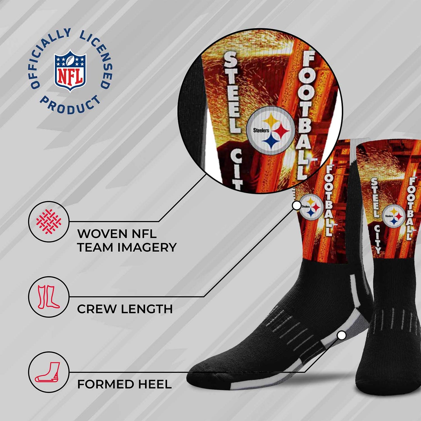 Pittsburgh Steelers NFL Youth Zoom Location Crew Socks - Black