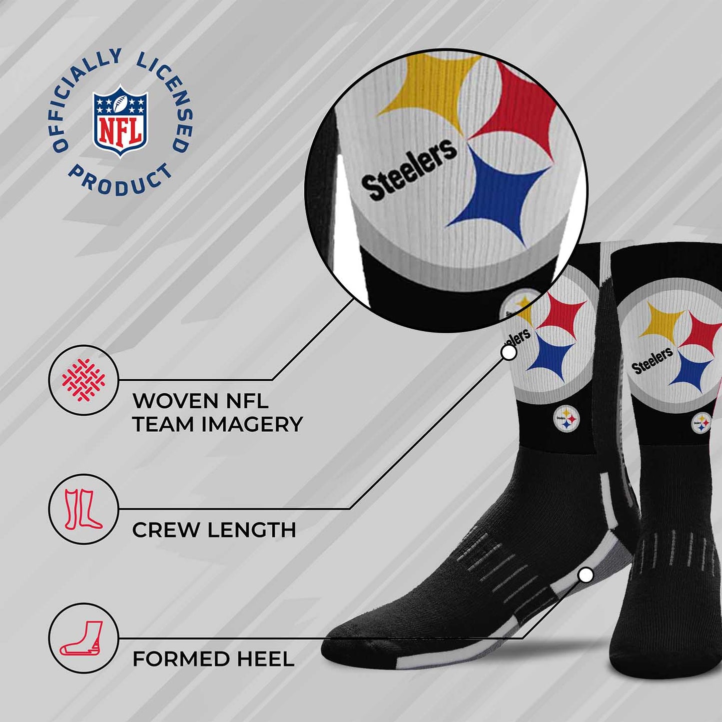 Pittsburgh Steelers NFL V Curve Socks - Charcoal