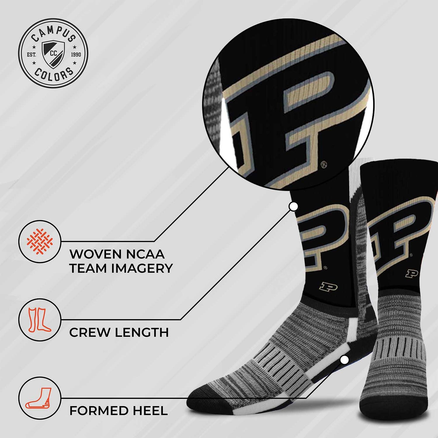 Purdue Boilermakers NCAA Adult State and University Crew Socks - Black