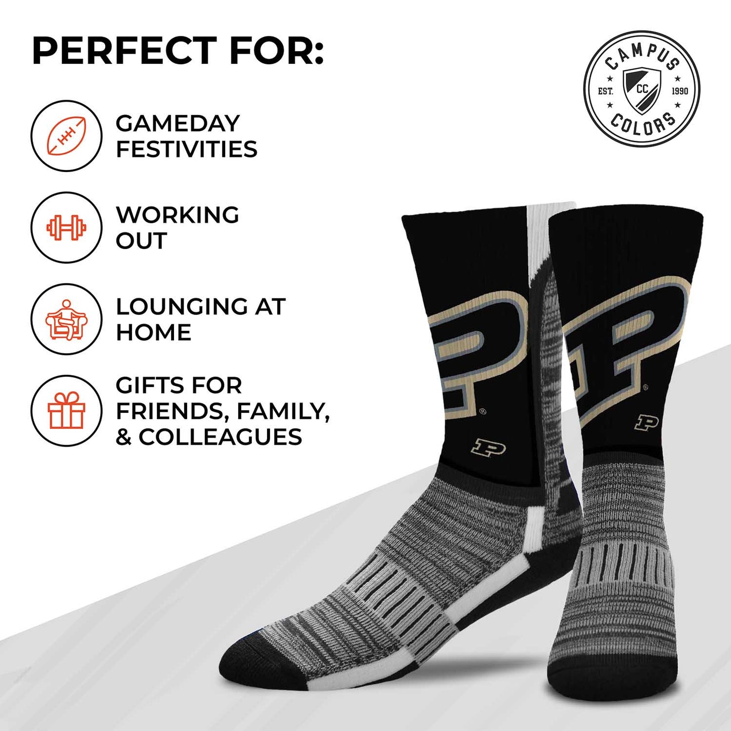 Purdue Boilermakers NCAA Adult State and University Crew Socks - Black