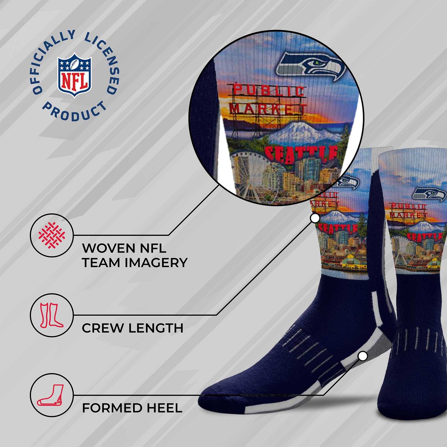 Seattle Seahawks NFL Youth Zoom Location Crew Socks - Navy