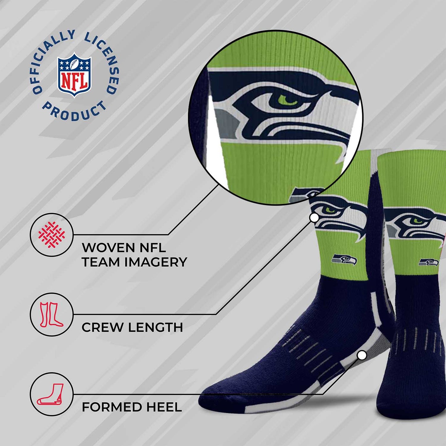 Seattle Seahawks NFL Youth V Curve Socks - Navy