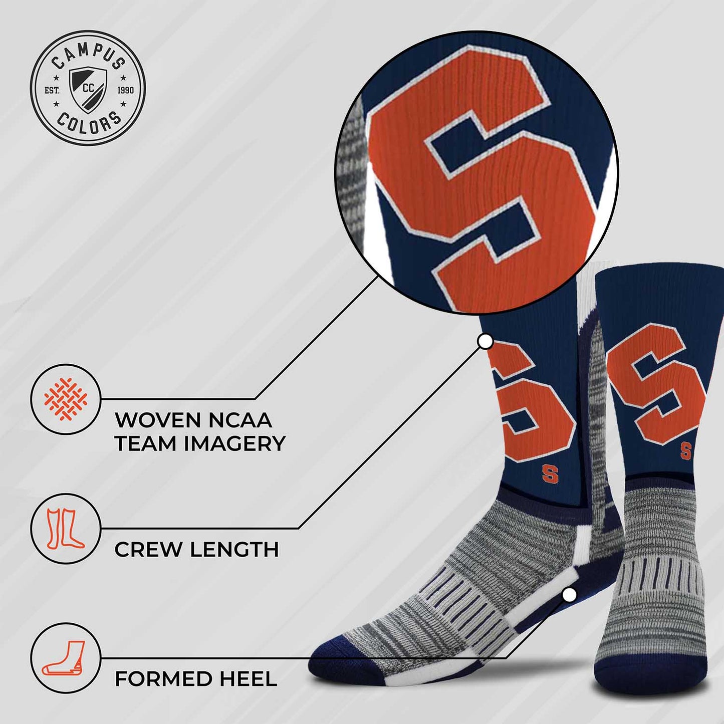 Syracuse Orange NCAA Adult State and University Crew Socks - Navy
