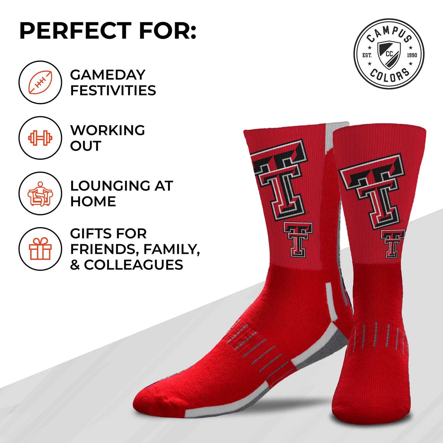 Texas Tech Red Raiders NCAA Adult State and University Crew Socks - Cardinal