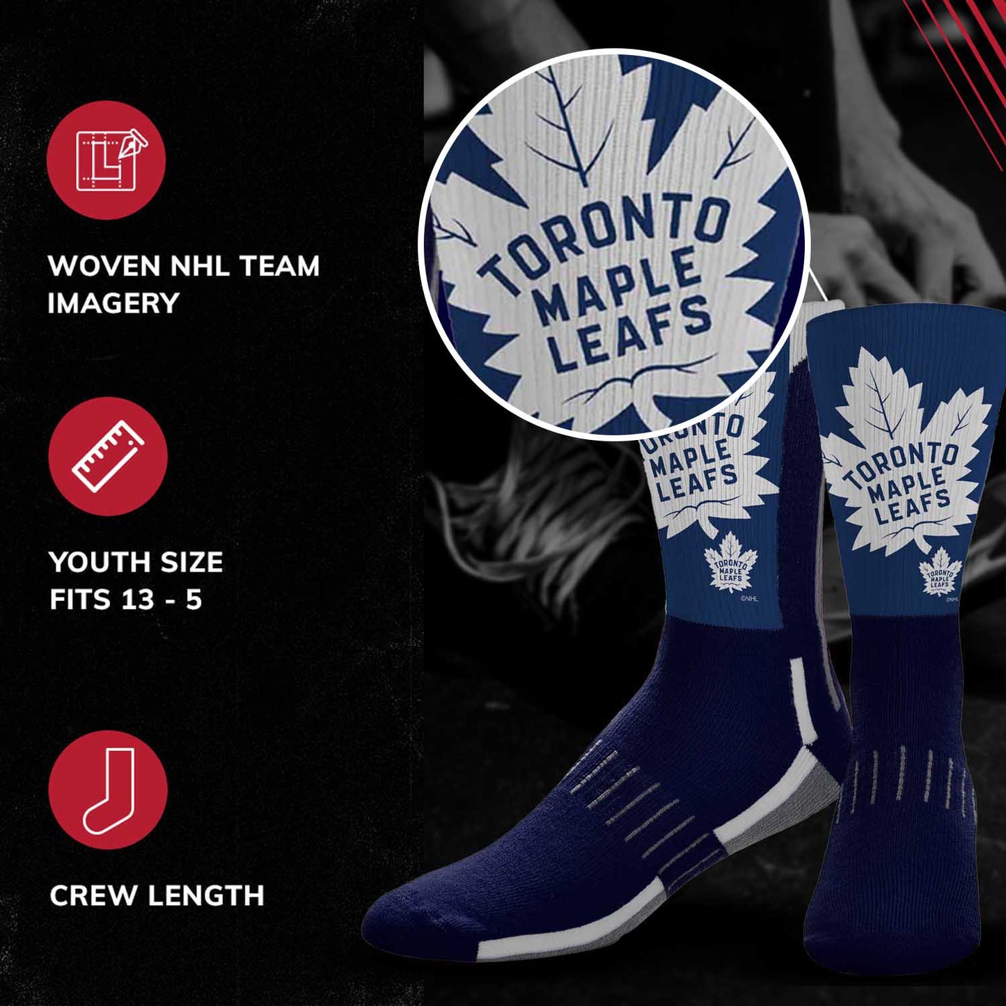 Toronto Maple Leafs Youth NHL Zoom Curve Team Crew Socks - Navy