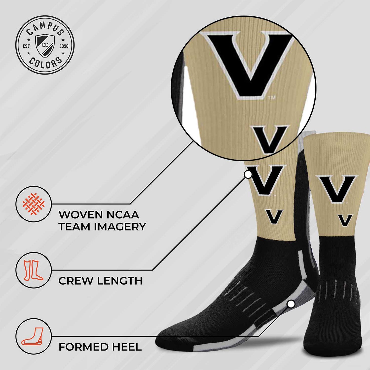 Vanderbilt Commodores NCAA Adult State and University Crew Socks - Charcoal
