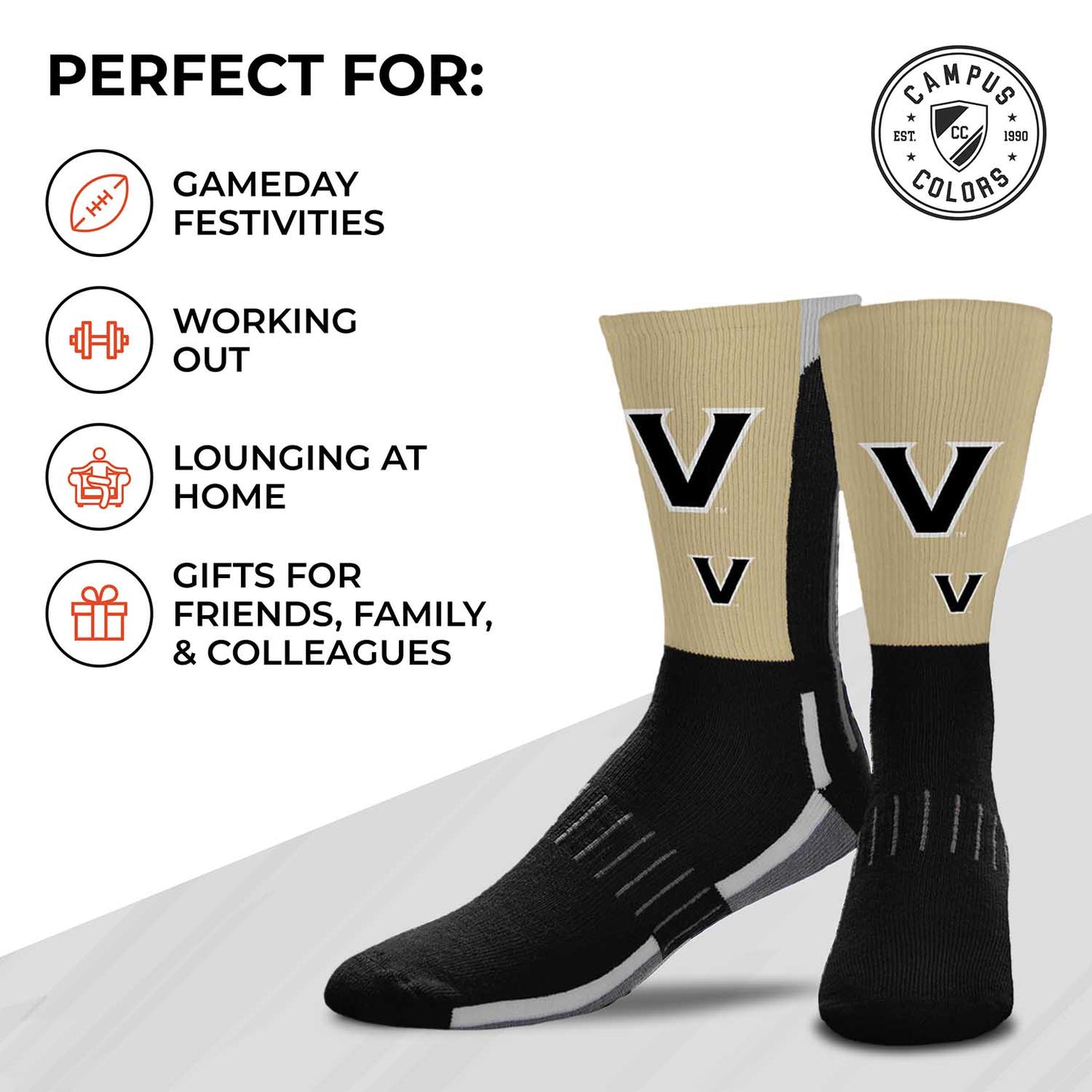 Vanderbilt Commodores NCAA Adult State and University Crew Socks - Charcoal