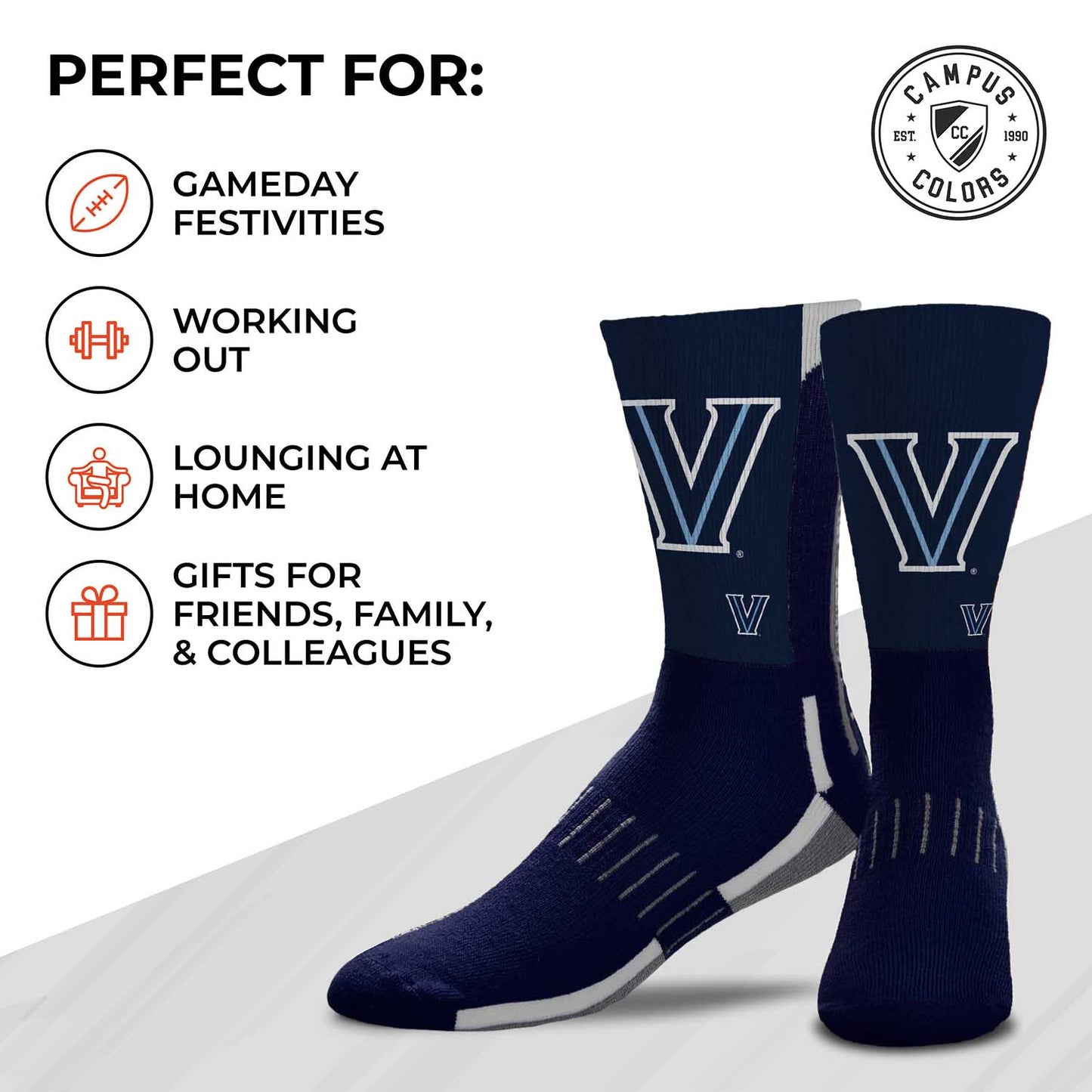 Villanova Wildcats NCAA Adult State and University Crew Socks - Indigo/Navy