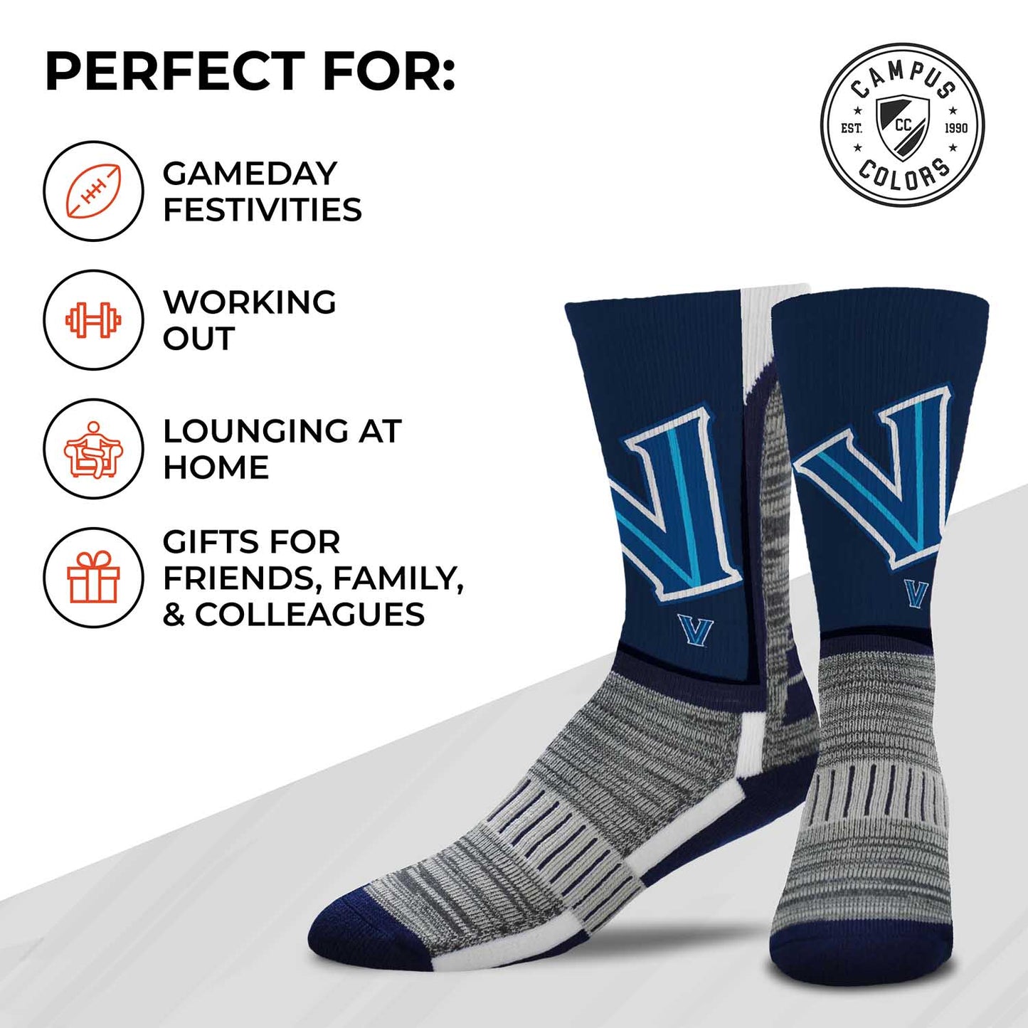 Villanova Wildcats NCAA Adult State and University Crew Socks - Navy