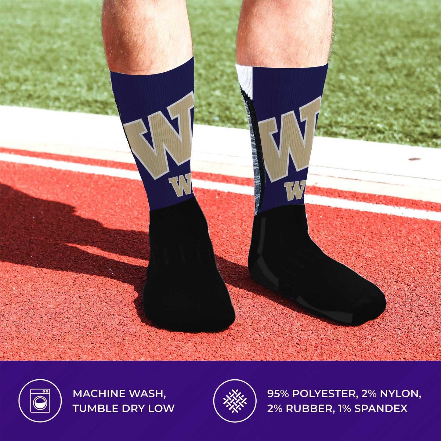 Washington Huskies NCAA Adult State and University Crew Socks - Black