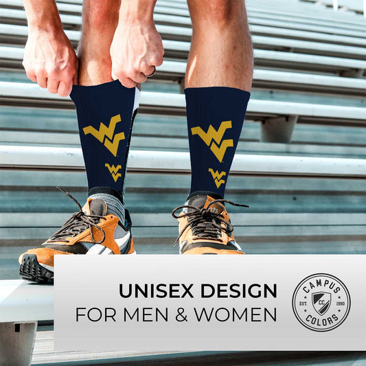 West Virginia Mountaineers NCAA Adult State and University Crew Socks - Indigo/Navy