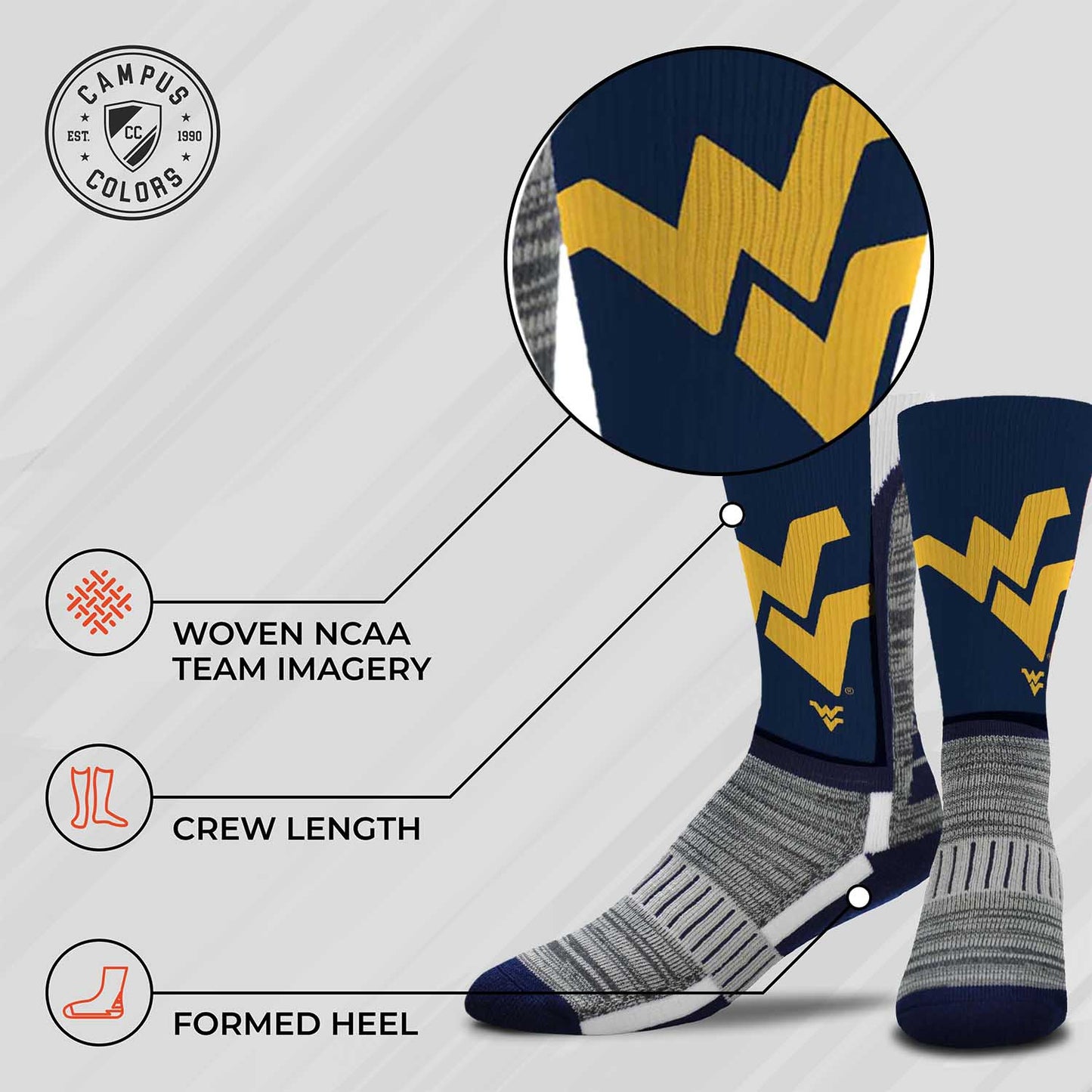 West Virginia Mountaineers NCAA Youth University Socks - Navy