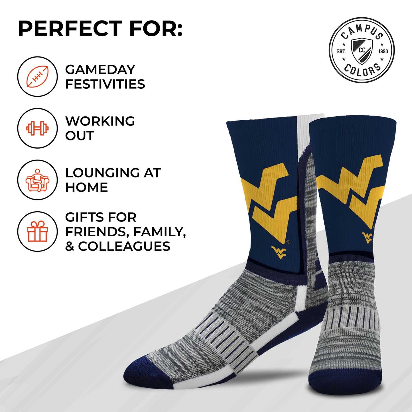 West Virginia Mountaineers NCAA Youth University Socks - Navy