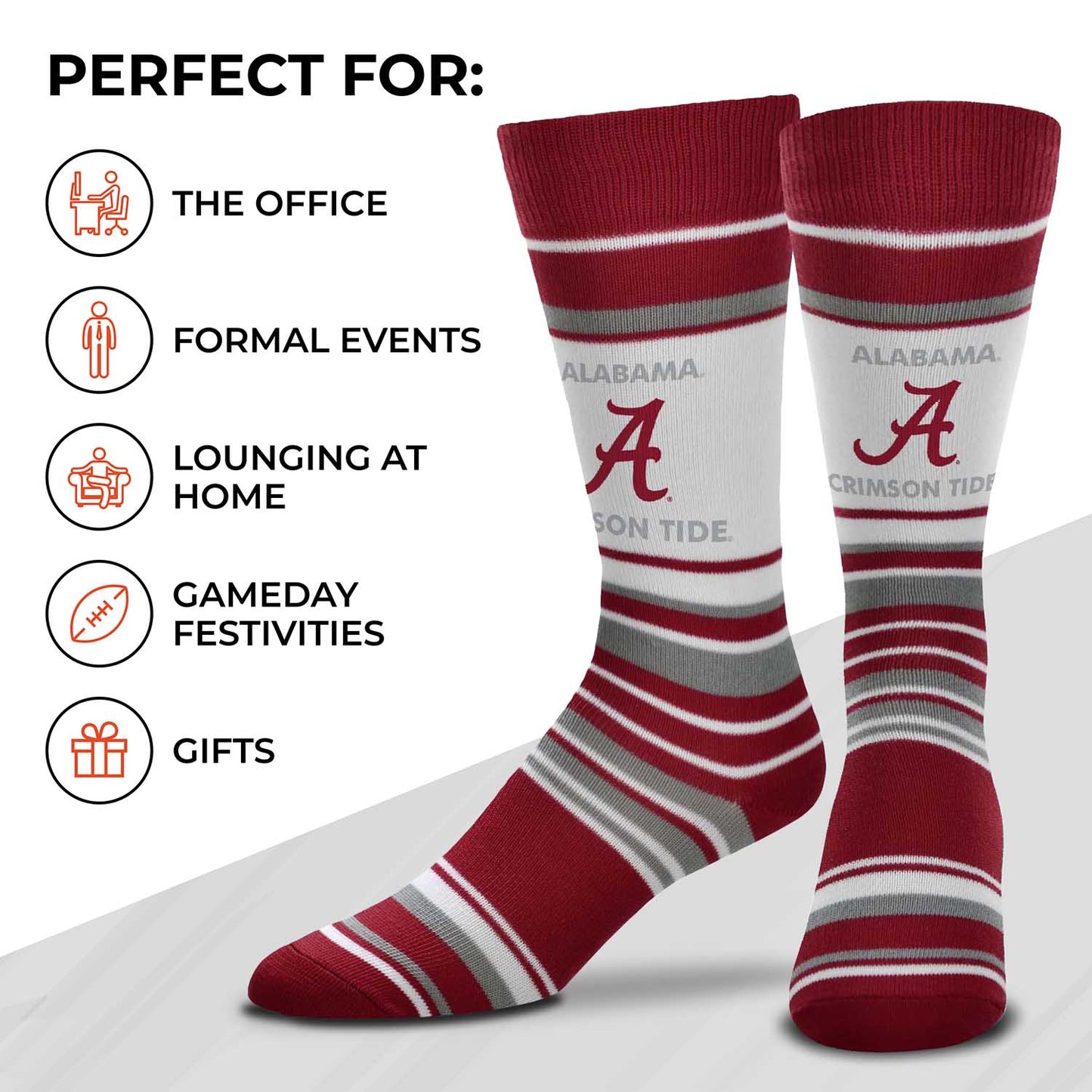 Alabama Crimson Tide Collegiate University Striped Dress Socks - Crimson