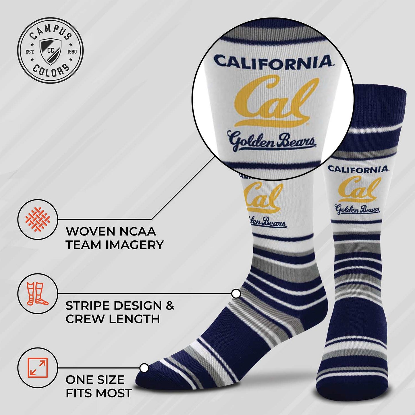 Cal Golden Bears Collegiate University Striped Dress Socks - Navy