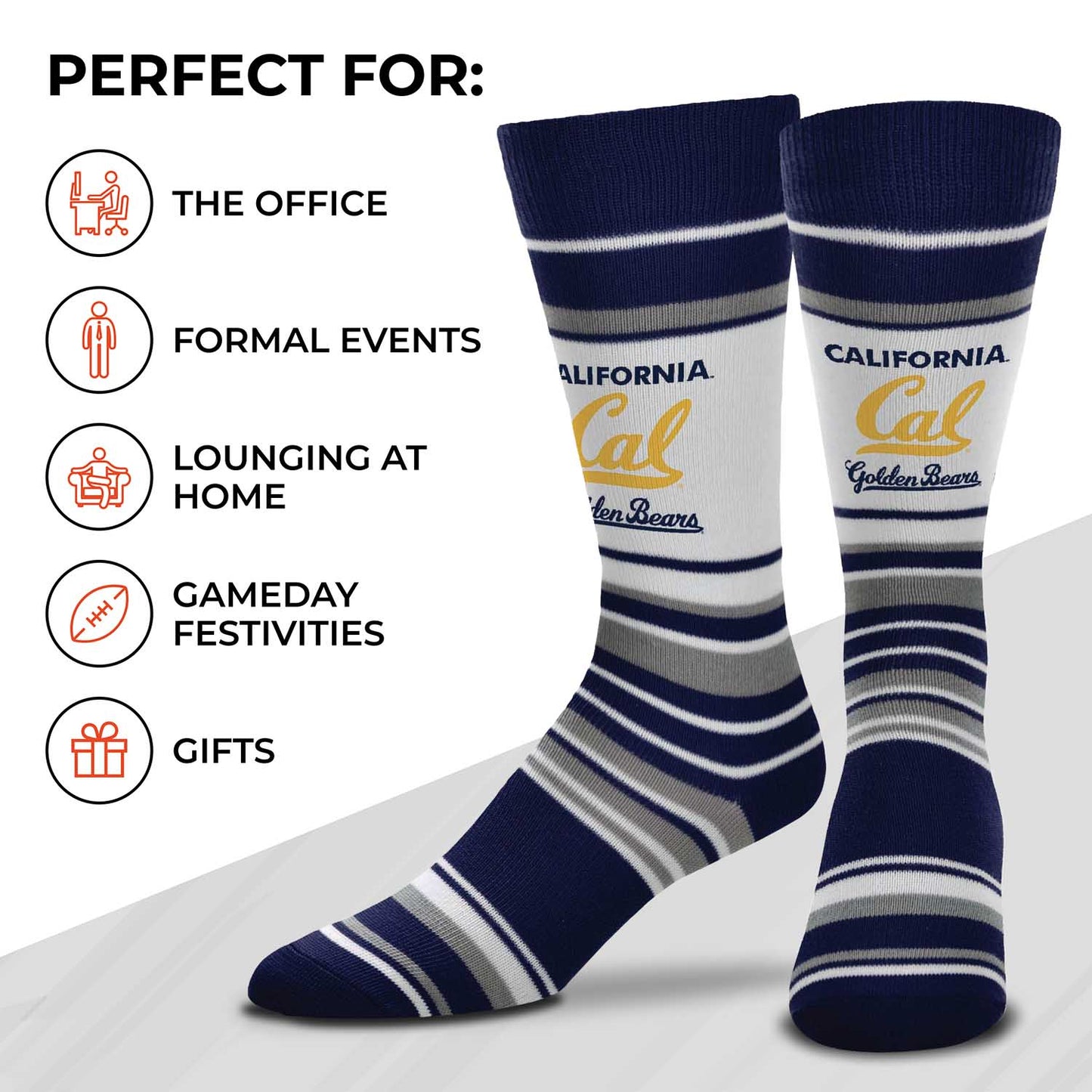 Cal Golden Bears Collegiate University Striped Dress Socks - Navy