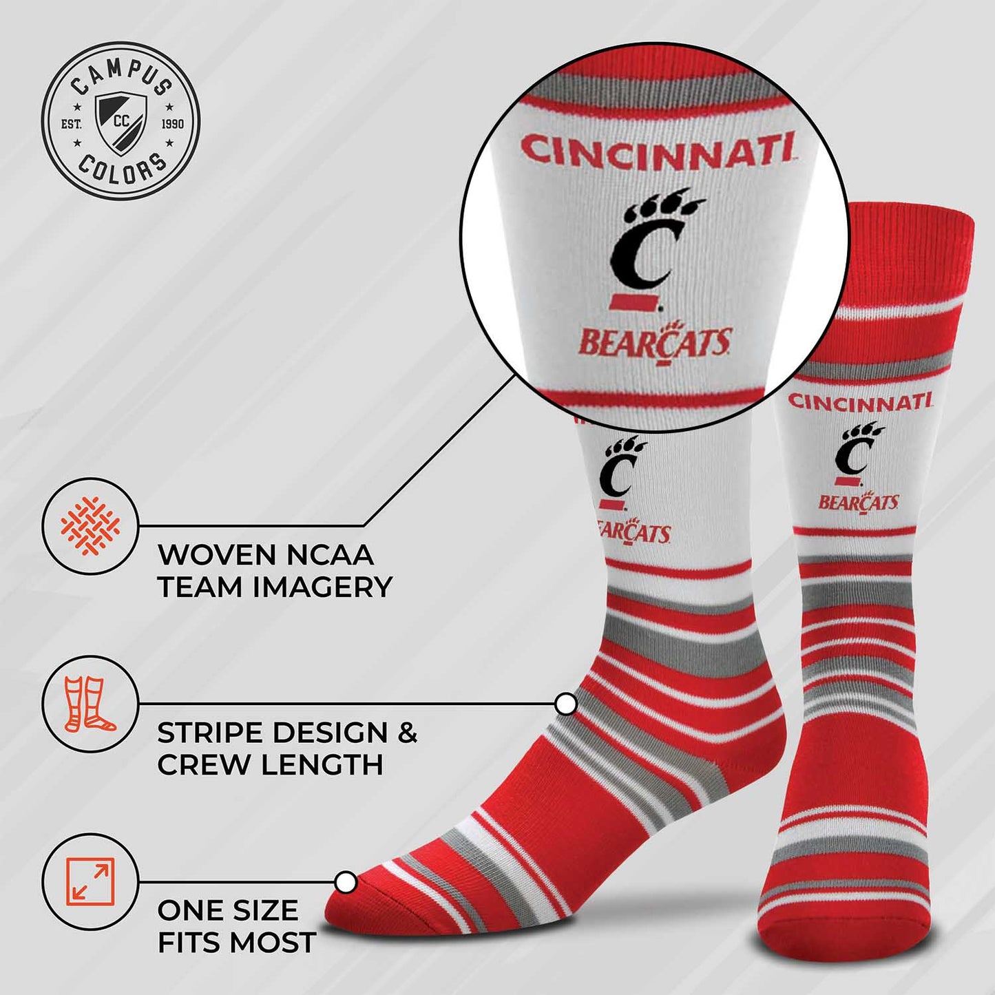 Cincinnati  Bearcats Collegiate University Striped Dress Socks - Red