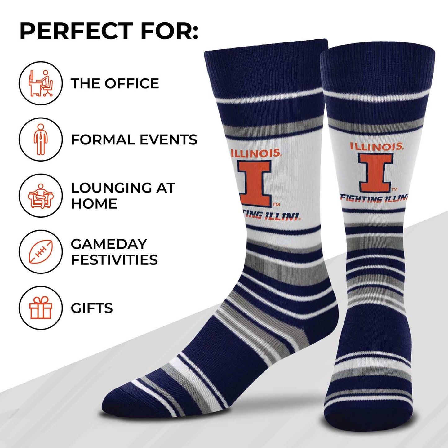 Illinois Fighting Illini Collegiate University Striped Dress Socks - Navy