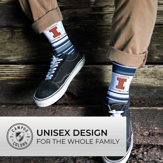 Illinois Fighting Illini Collegiate University Striped Dress Socks - Navy