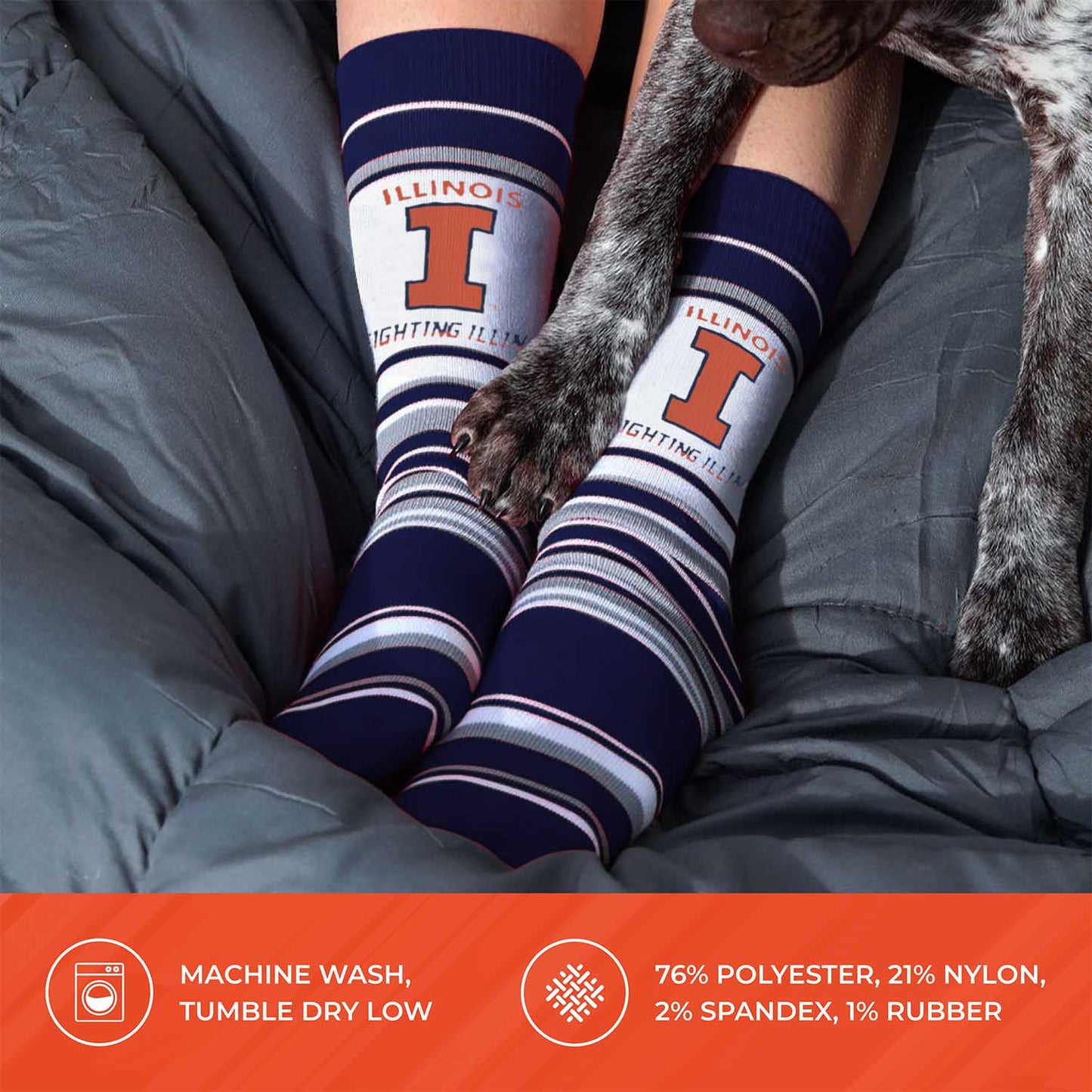 Illinois Fighting Illini Collegiate University Striped Dress Socks - Navy